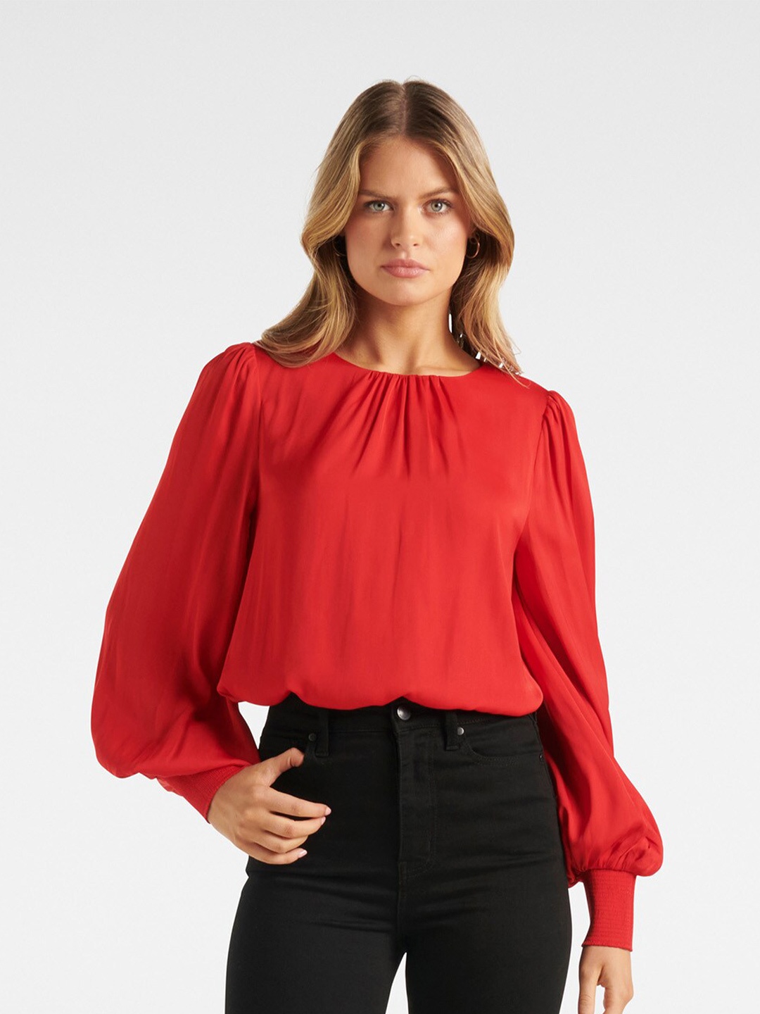 

Forever New Red Solid Blouson Top