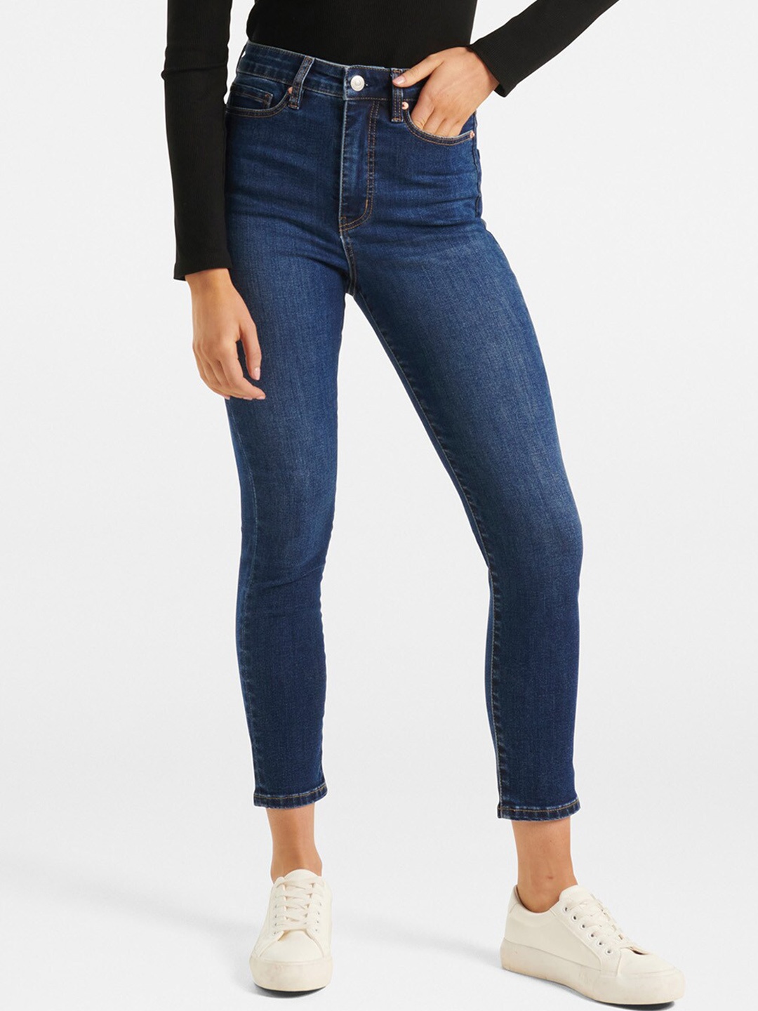 

Forever New Women Navy Blue Skinny Fit High-Rise Light Fade Stretchable Jeans
