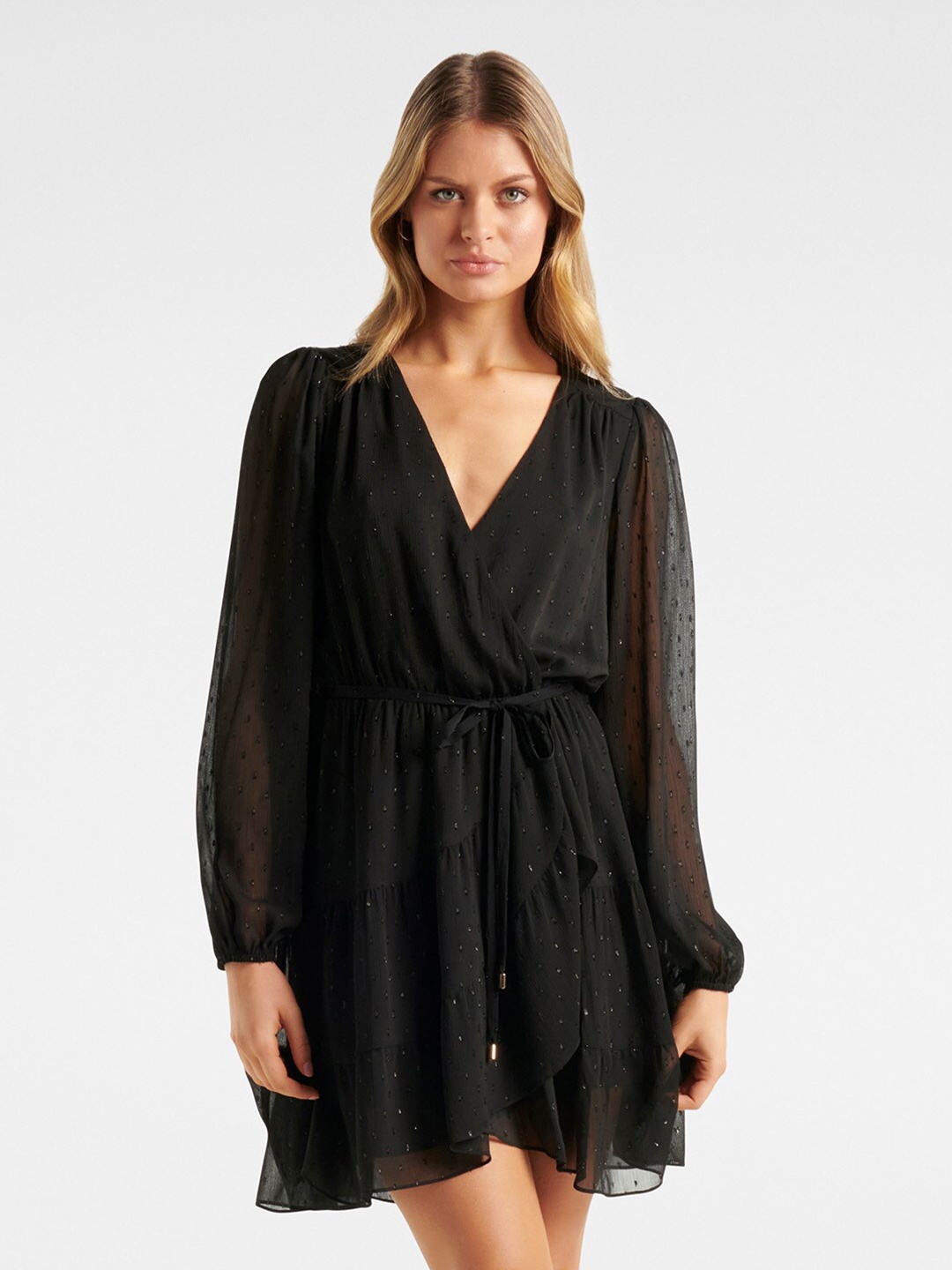 

Forever New Black V- neck Solid Dress