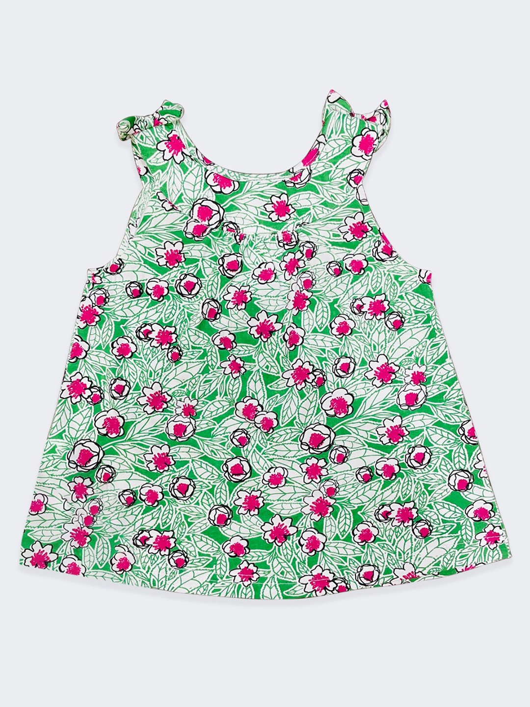 

Born Babies Green & Pink Floral A-Line Dress