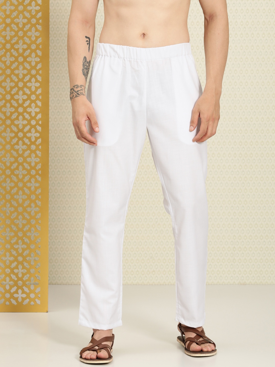 

House of Pataudi Men Rozana Slip-On Closure Daily Wear Ethnic Pyjamas, White