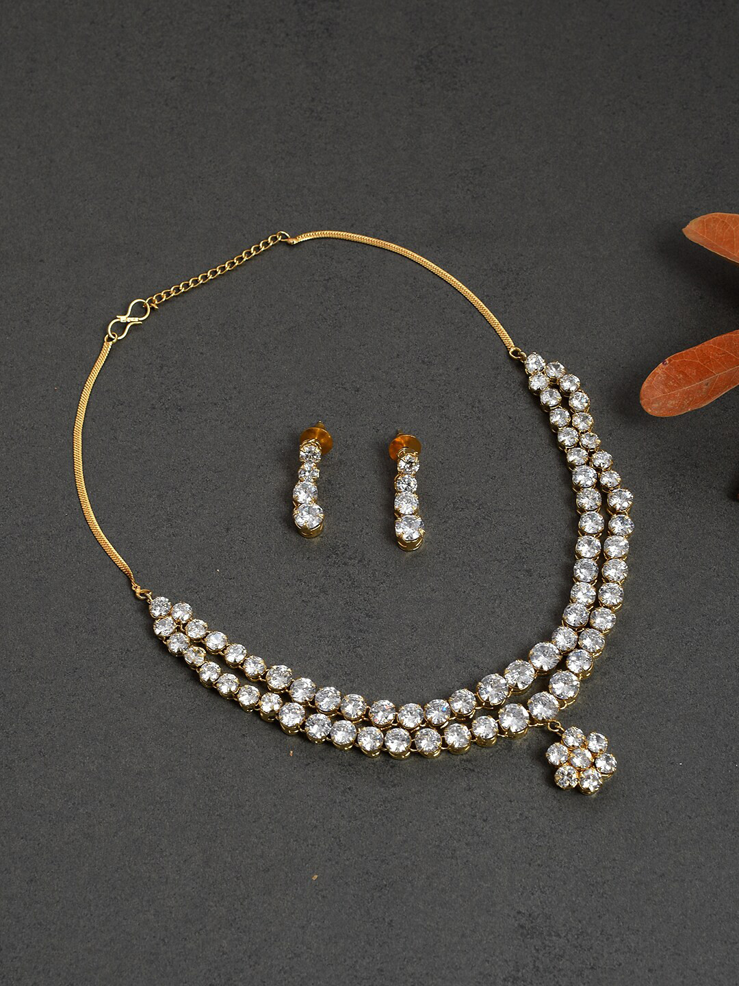 

Silvermerc Designs Gold-Toned Layered American Diamond Studded Jewellery Set