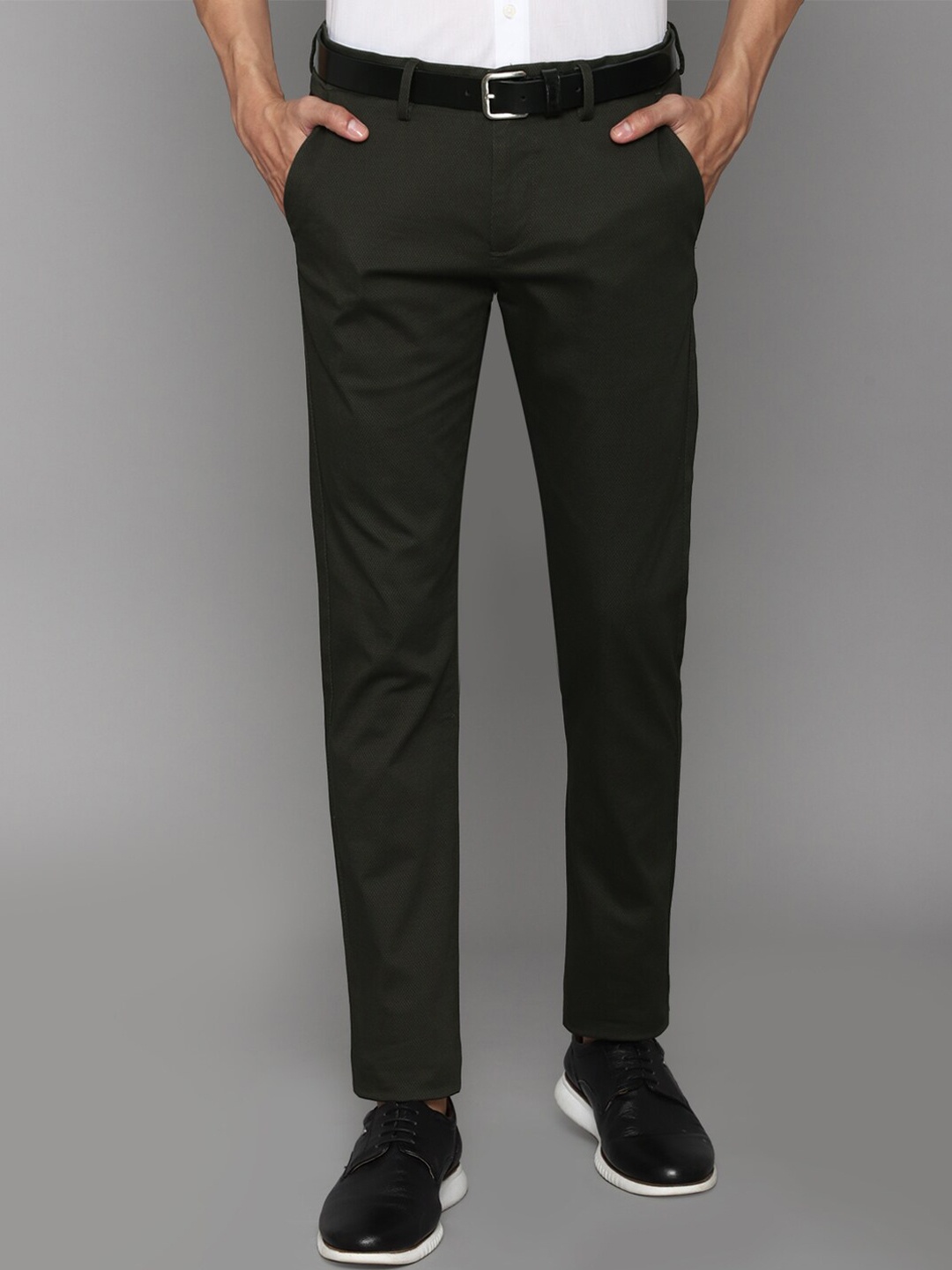 

Allen Solly Men Olive Green Cotton Textured Slim Fit Trousers