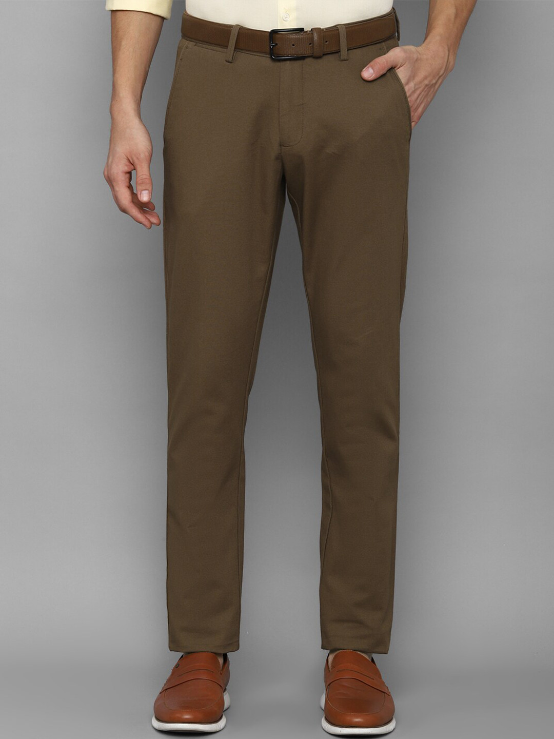 

Allen Solly Men Brown Textured Slim Fit Trousers