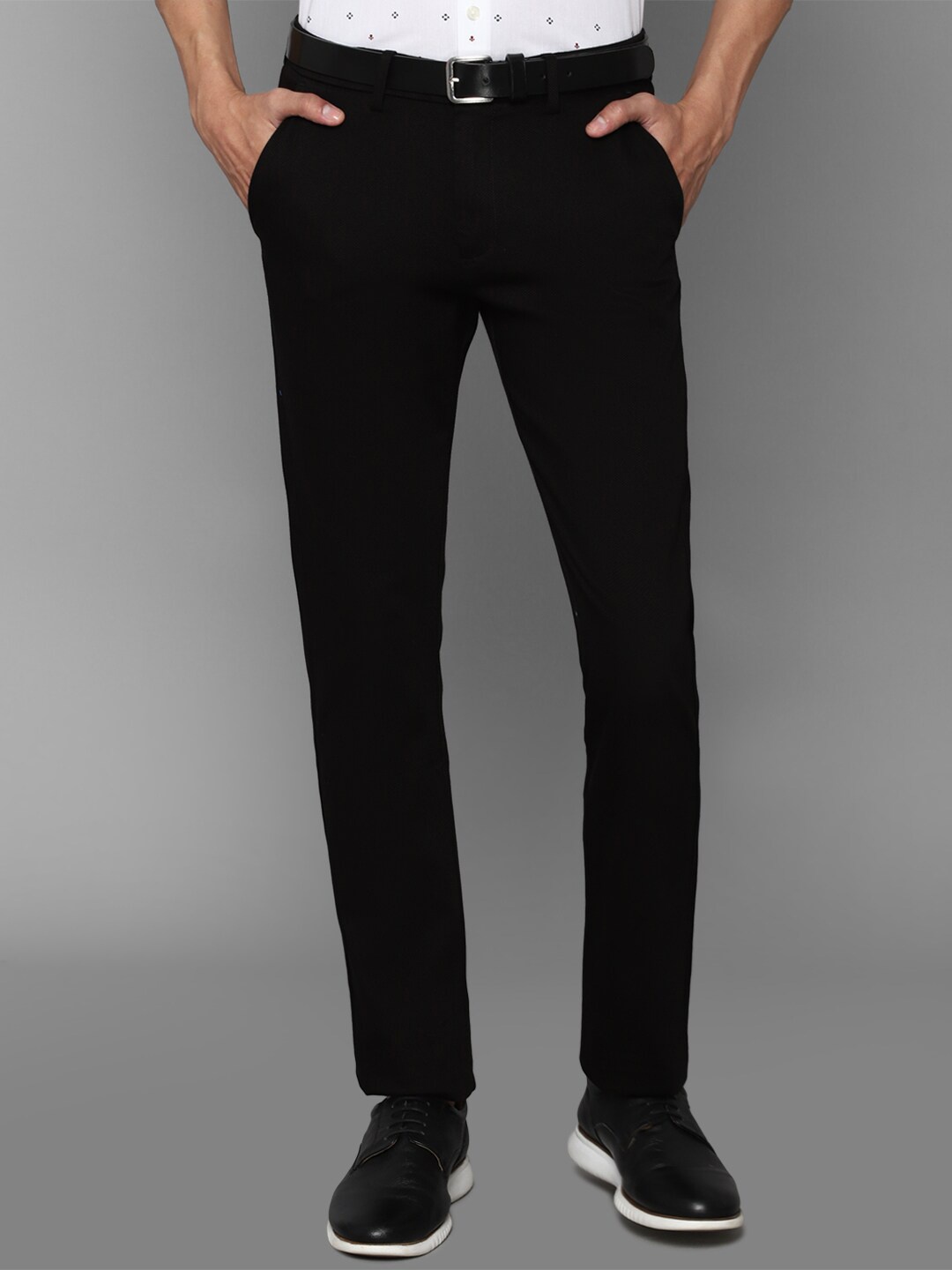 

Allen Solly Men Black Cotton Textured Slim Fit Trousers