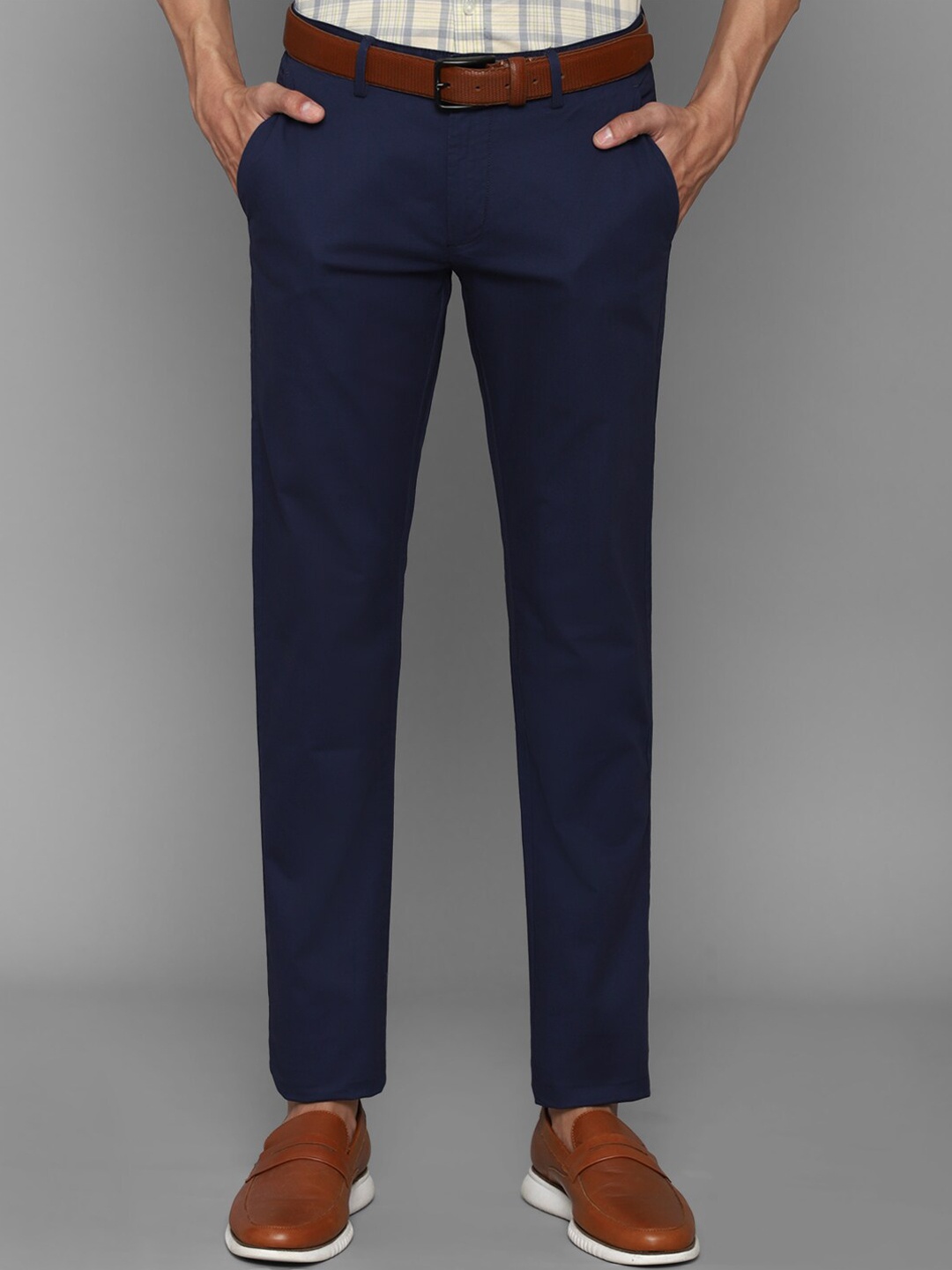 

Allen Solly Men Navy Blue Cotton Slim Fit Trousers