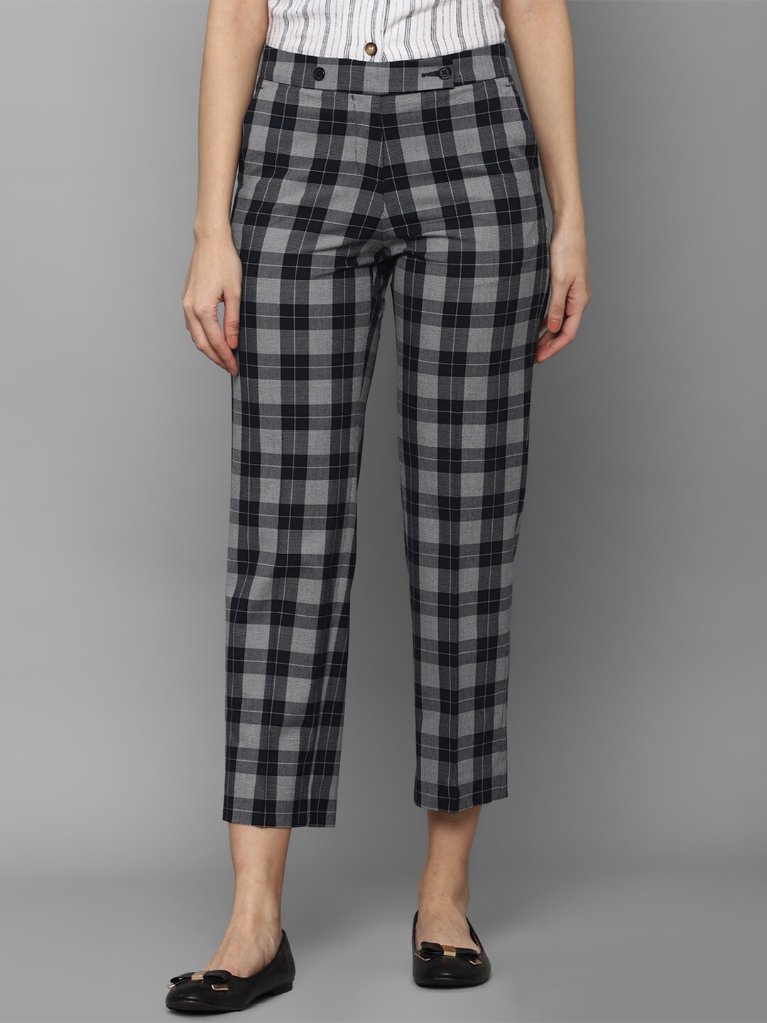 

Allen Solly Woman Women Black Checked Regular Fit Trousers