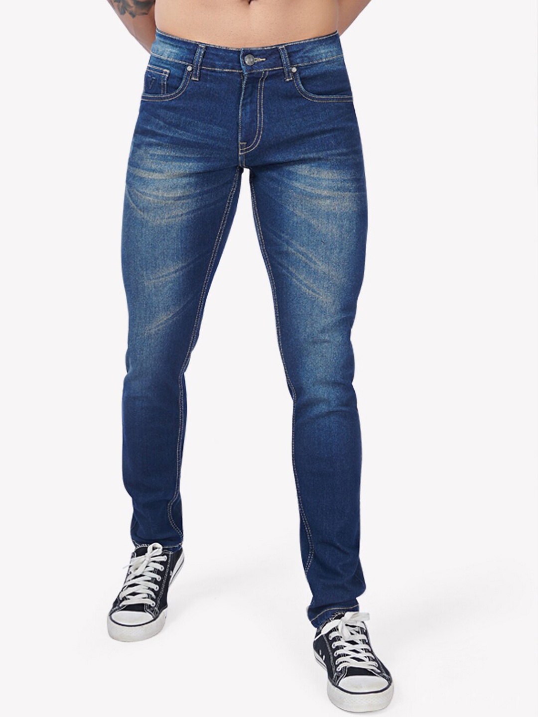

VASTRADO Men Blue Slim Fit Low Distress Heavy Fade Stretchable Jeans