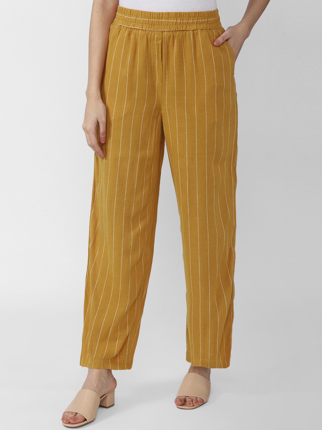 

Van Heusen Woman Women Yellow Striped Trousers
