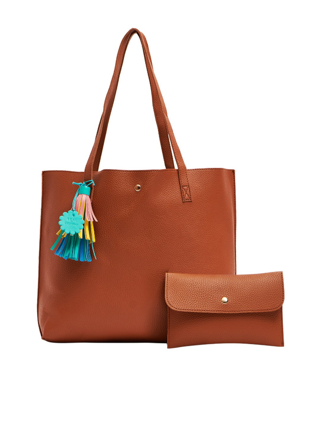 

TEAL BY CHUMBAK Women Brown PU Oversized Shopper Tote Bag with Tasselled
