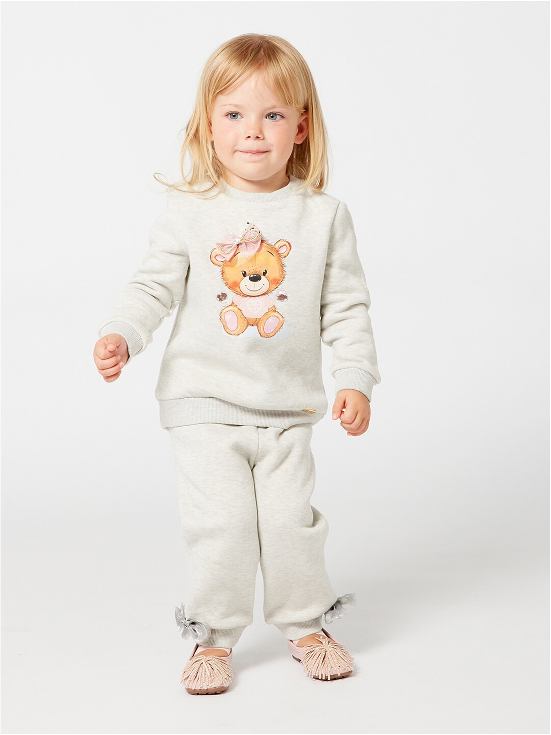 

One Friday Girls Grey & Brown Printed T-shirt with Trousers