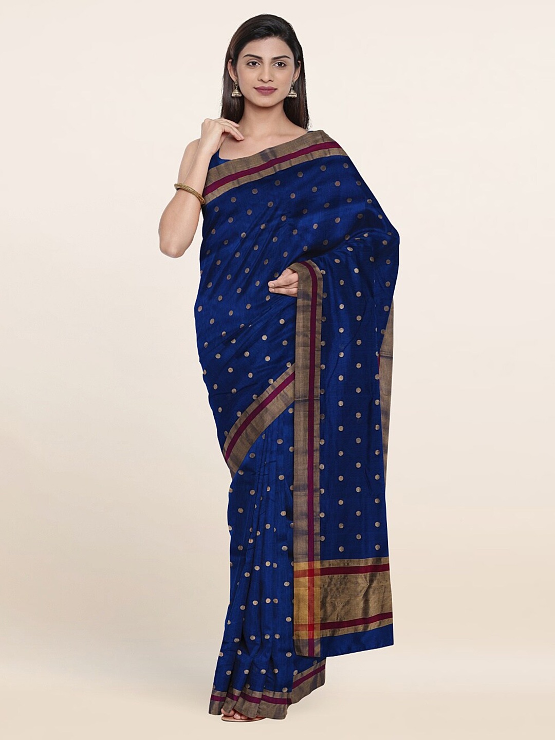 

Pothys Blue & Gold-Toned Zari Silk Cotton Saree