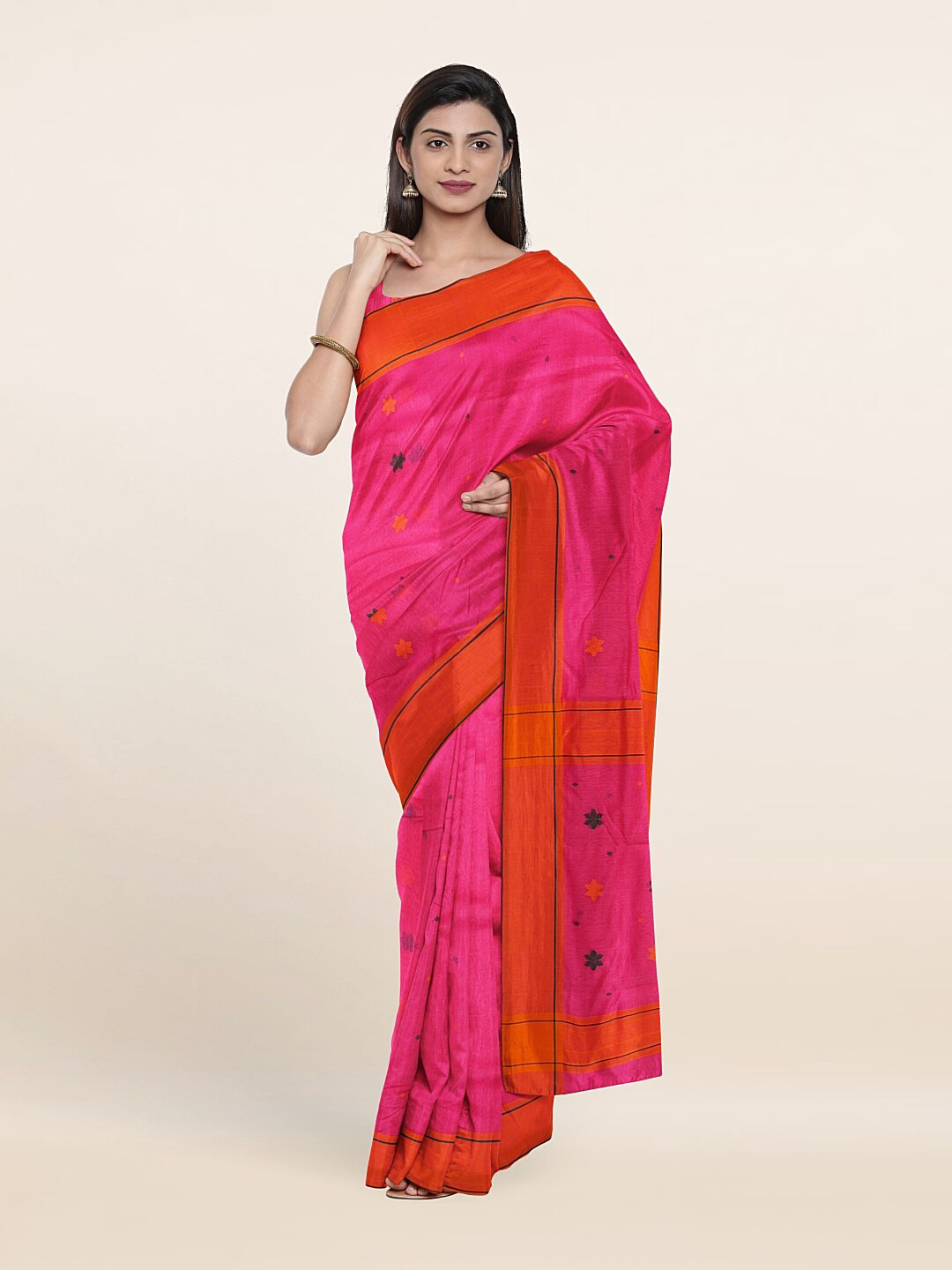 

Pothys Pink & Blue Floral Zari Silk Cotton Saree