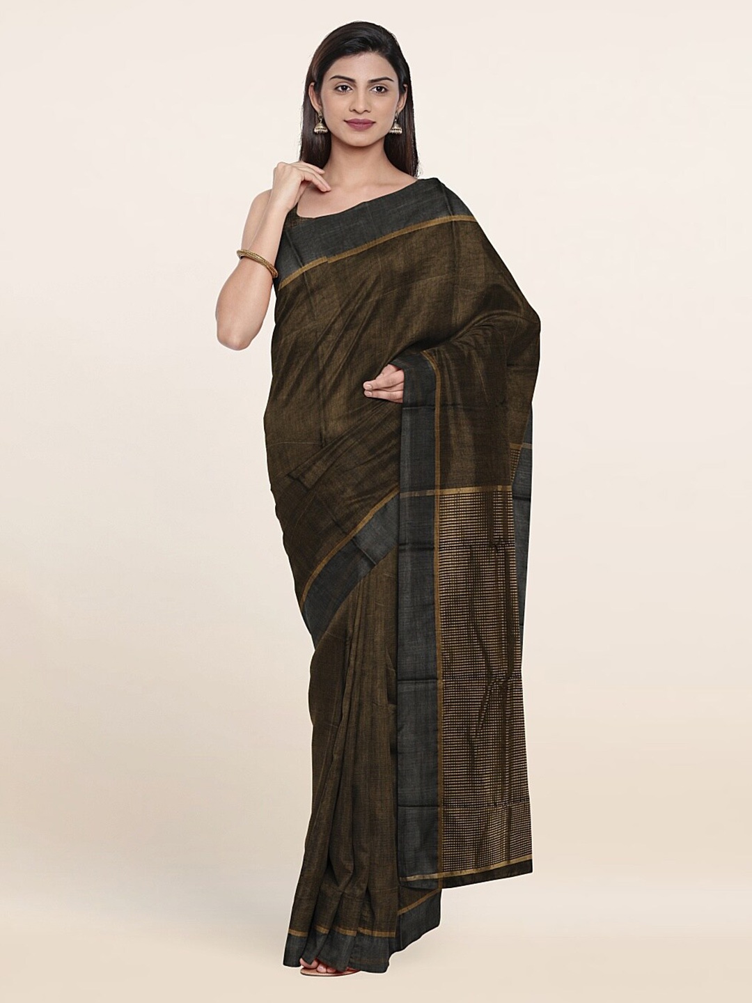 

Pothys Grey & Gold-Toned Zari Silk Cotton Saree