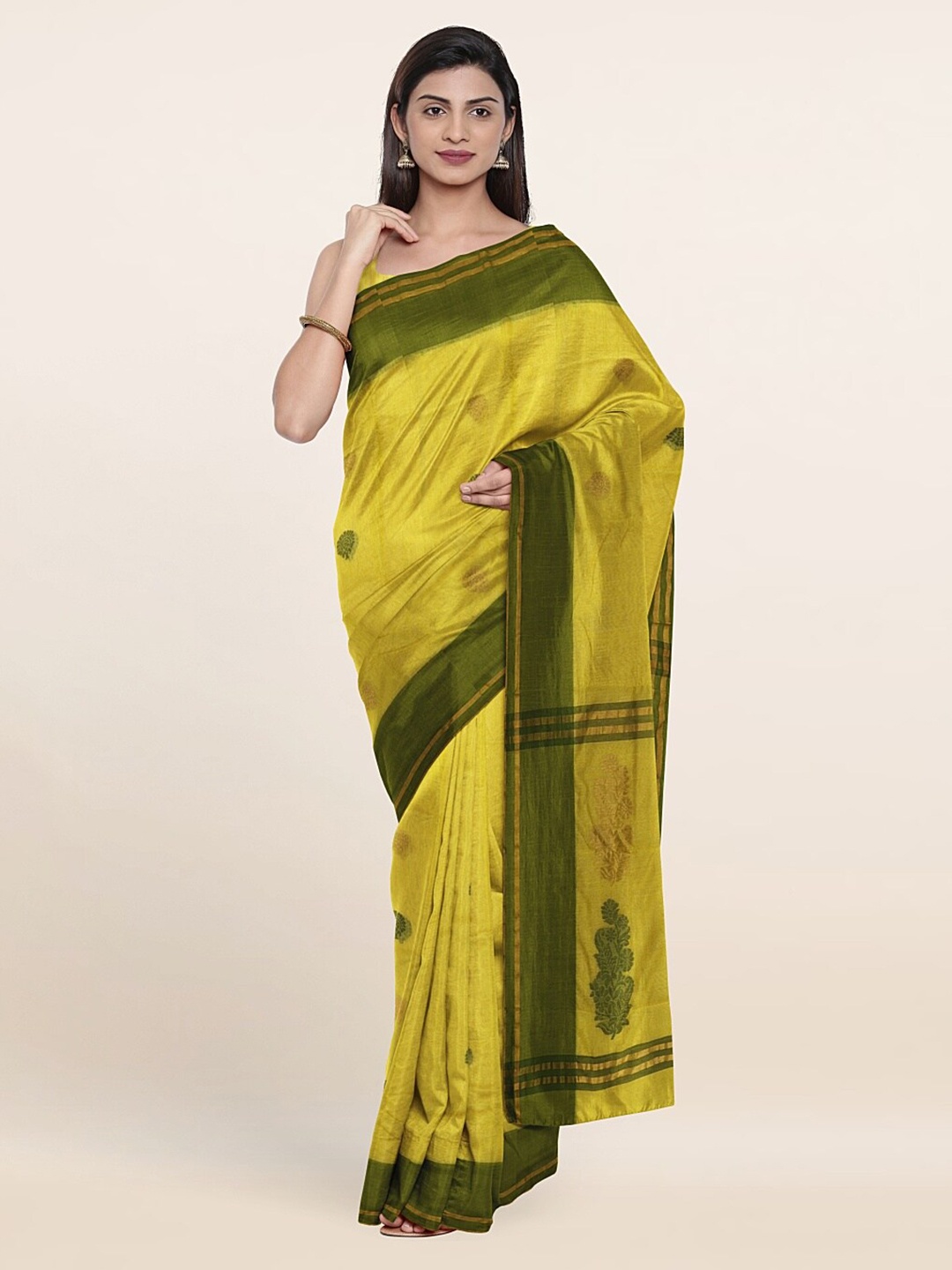 

Pothys Yellow & Gold-Toned Woven Design Zari Silk Cotton Saree