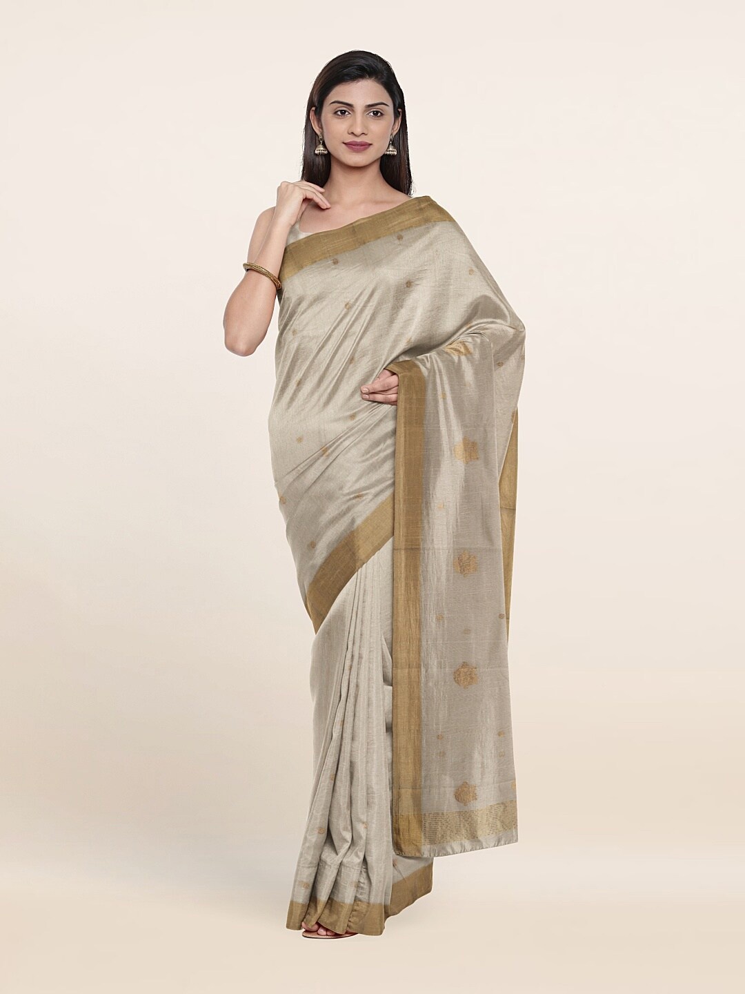 

Pothys Cream-Coloured Ethnic Motifs Zari Silk Cotton Saree