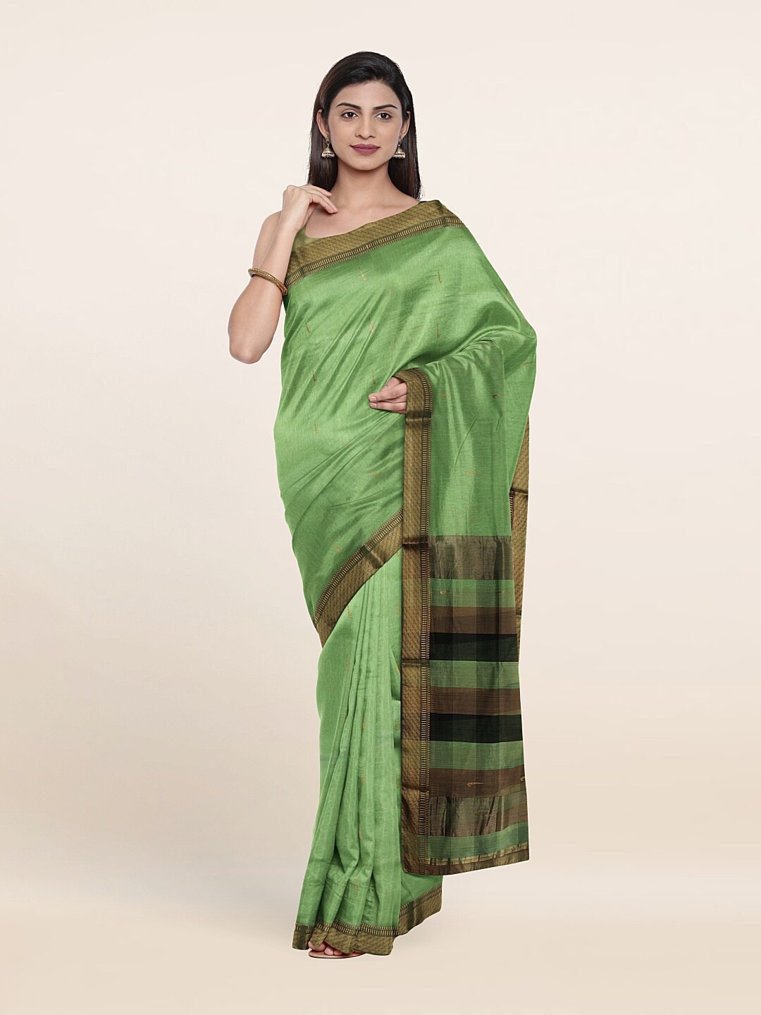 

Pothys Green & Black Zari Silk Cotton Saree