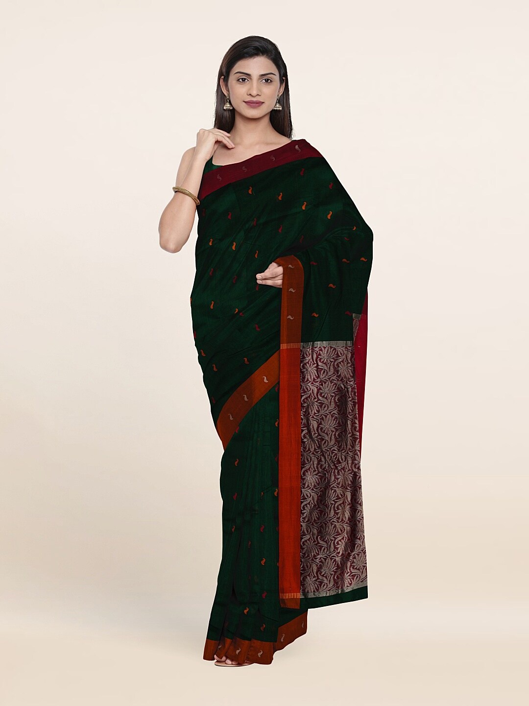 

Pothys Green & Maroon Woven Design Zari Silk Cotton Saree