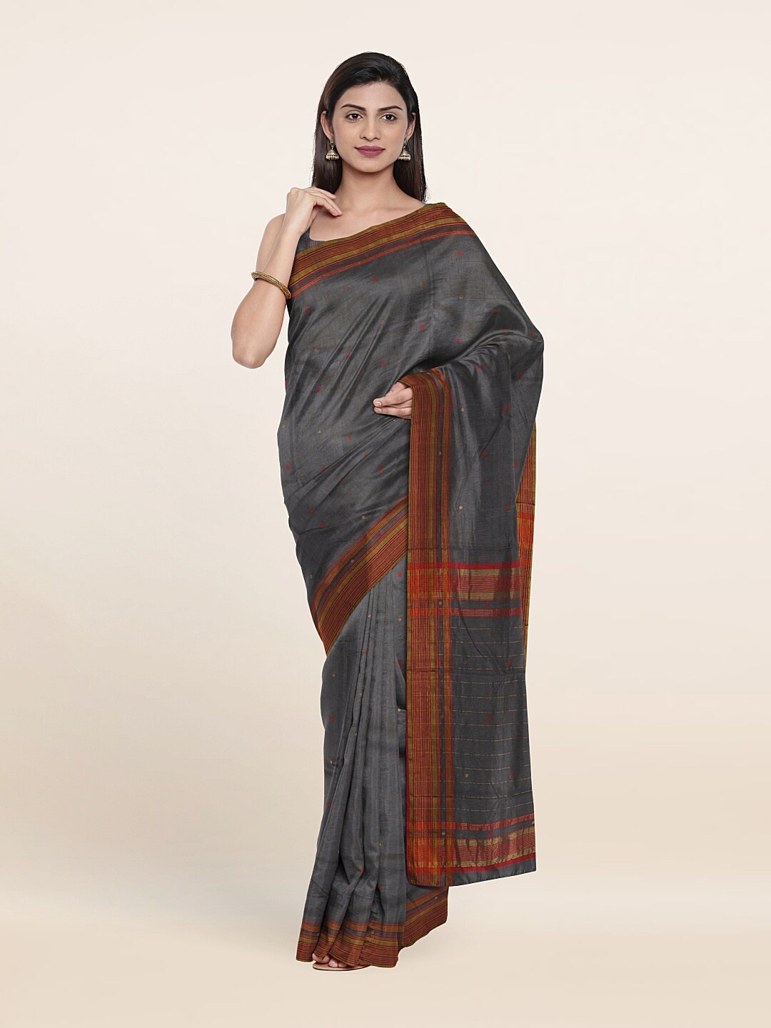 

Pothys Grey & Brown Woven Design Zari Silk Cotton Saree