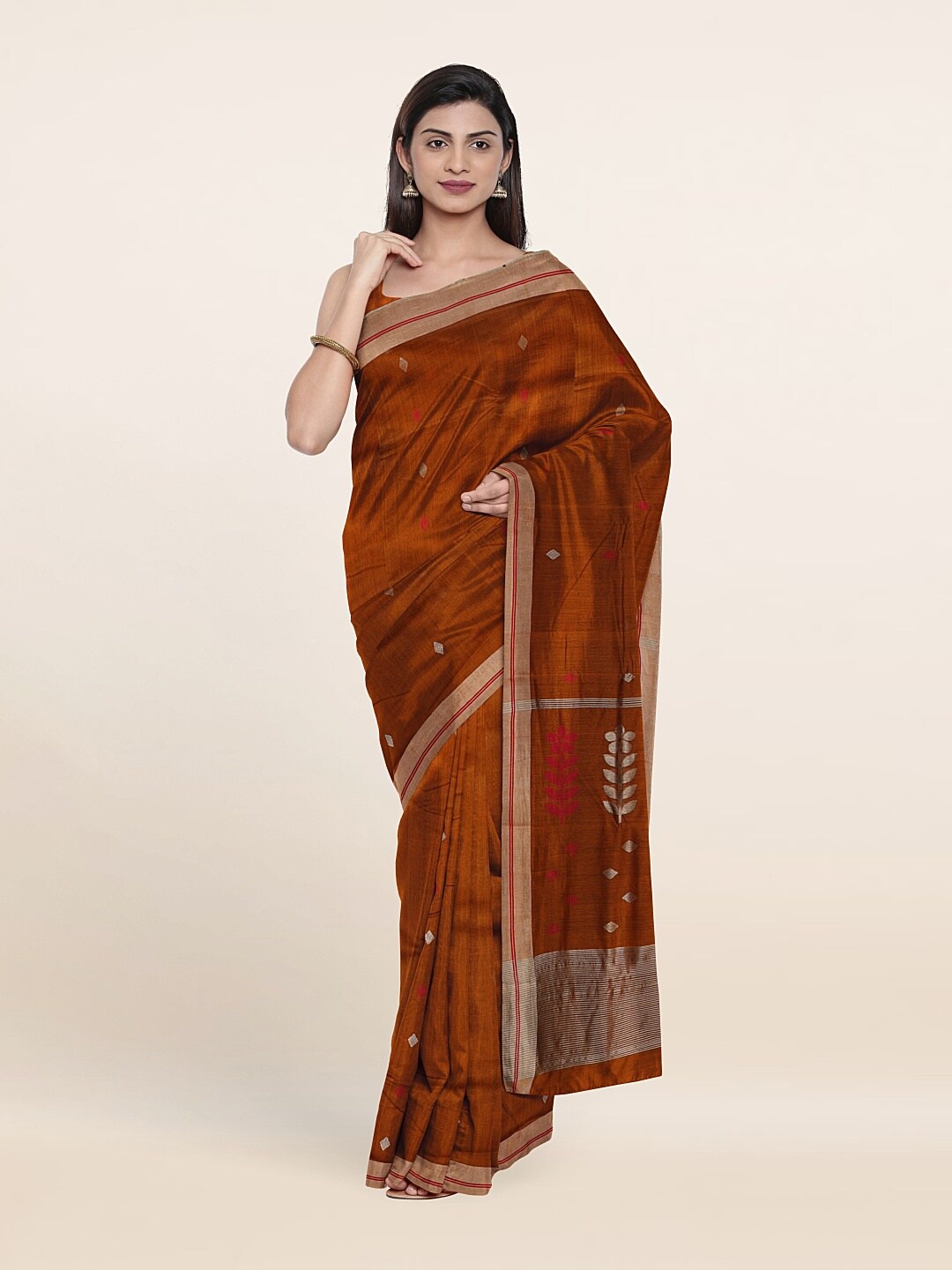 

Pothys Brown & Red Zari Silk Cotton Saree