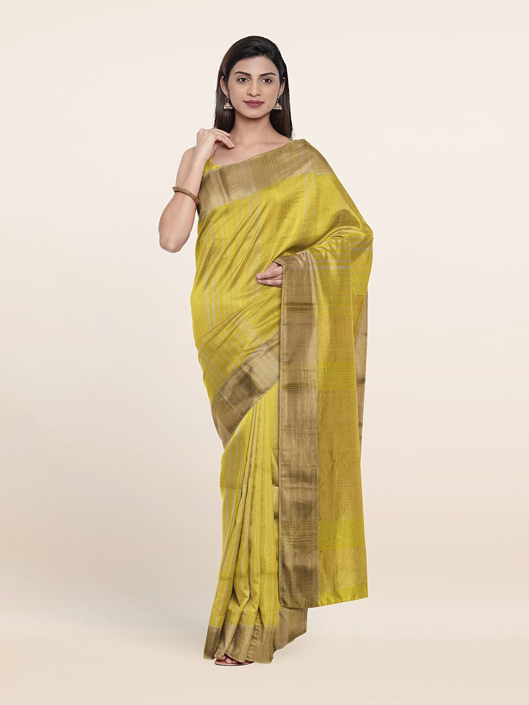

Pothys Yellow & Gold-Toned Zari Silk Cotton Saree