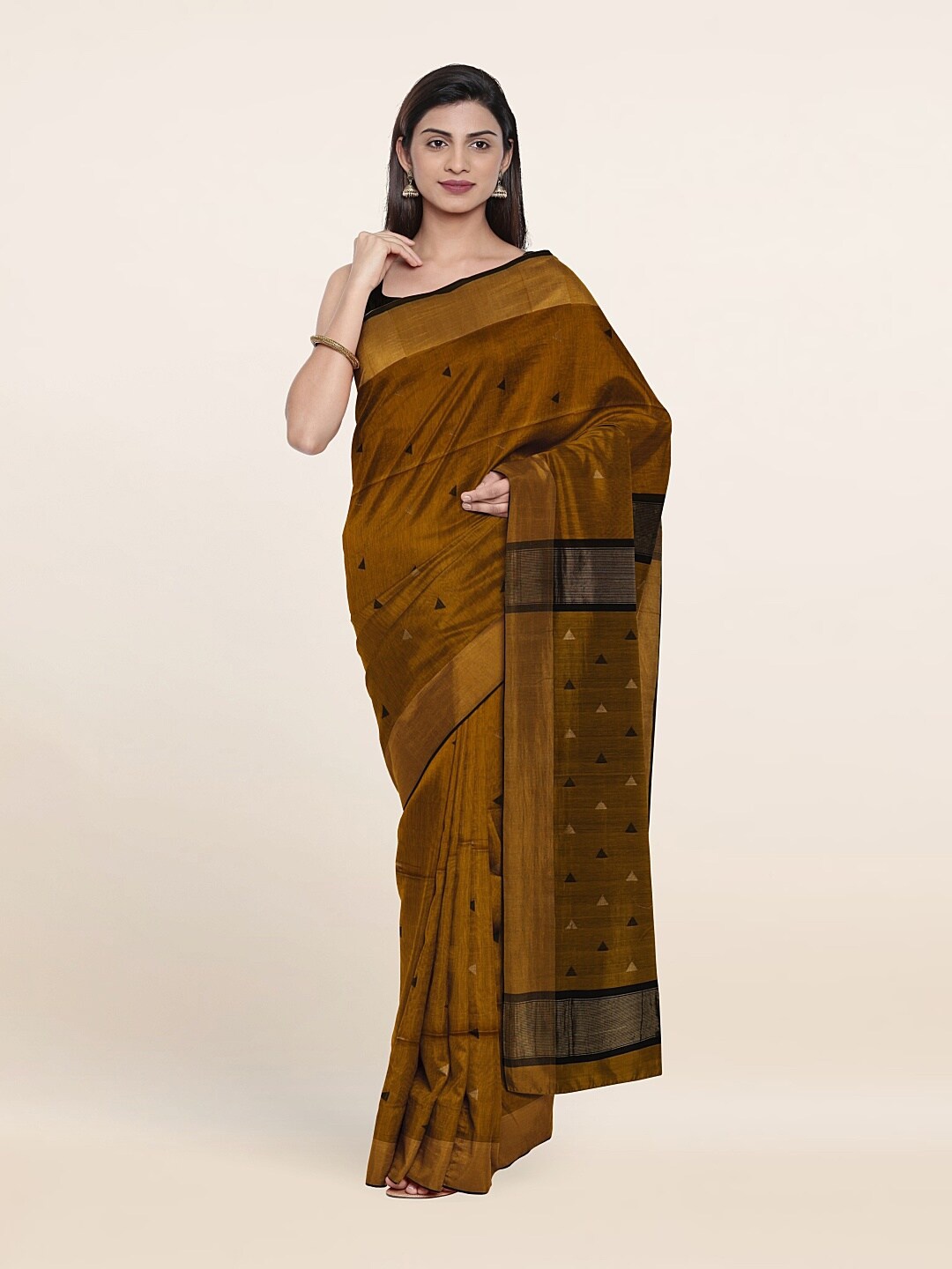 

Pothys Brown & Gold-Toned Zari Silk Cotton Saree