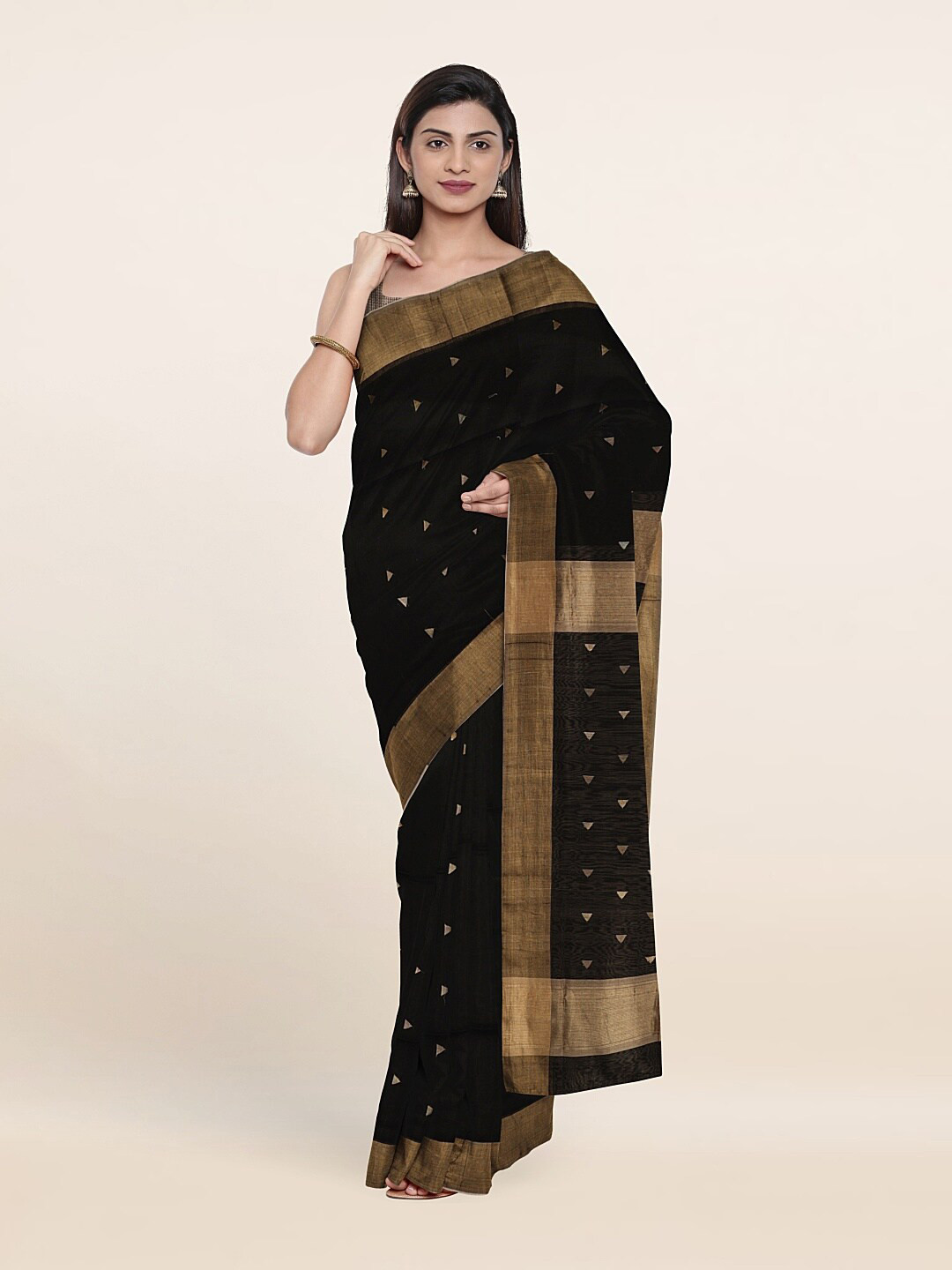 

Pothys Black & Gold-Toned Woven Design Zari Silk Cotton Saree