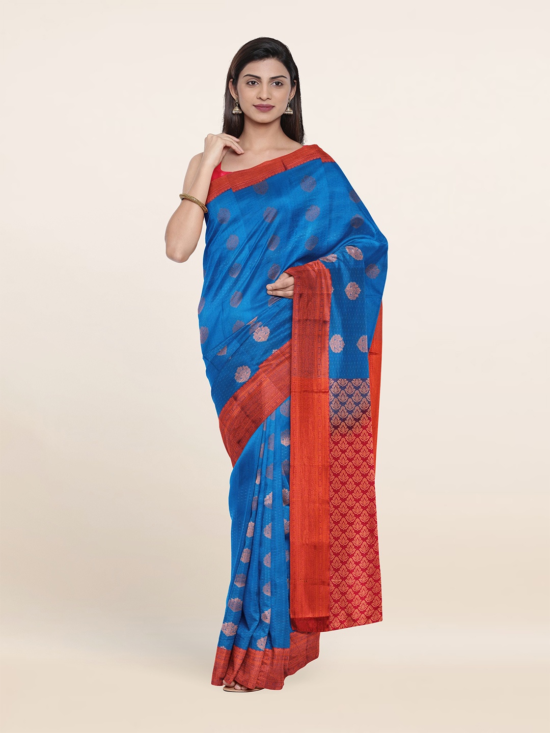 

Pothys Blue & Red Woven Design Zari Pure Silk Saree