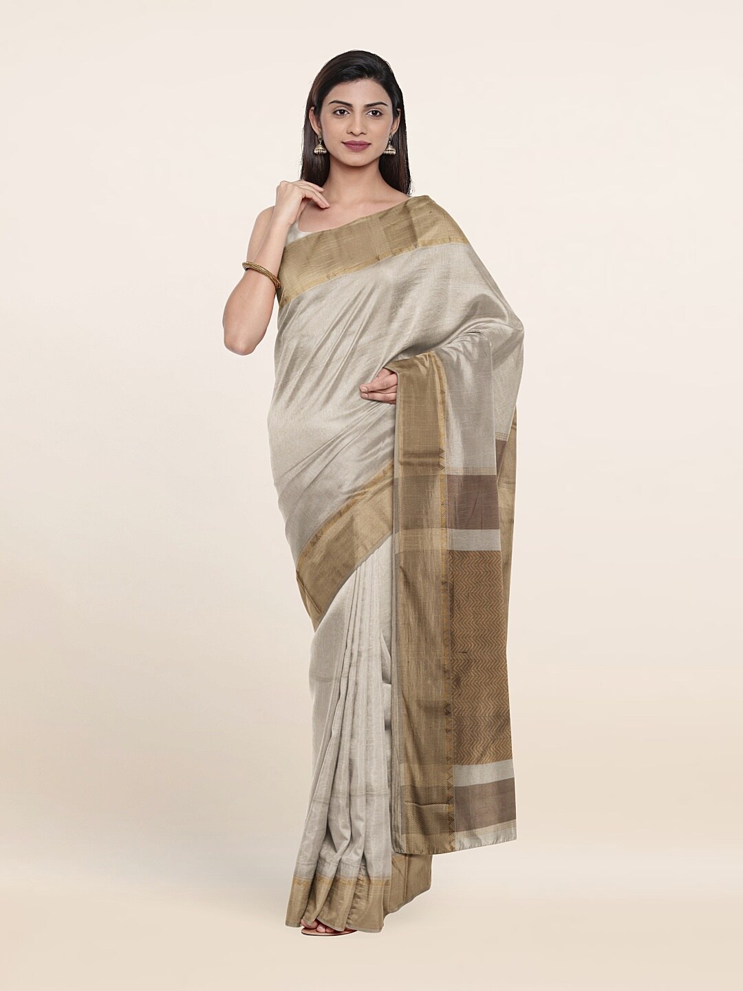 

Pothys Grey & Gold-Toned Zari Silk Cotton Saree