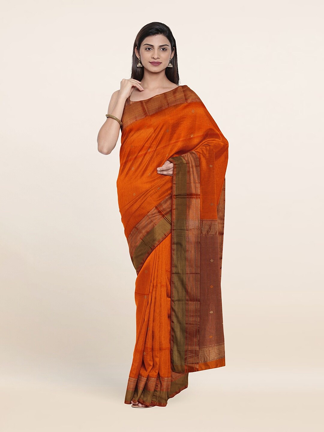 

Pothys Orange & Rust Woven Design Zari Silk Cotton Saree