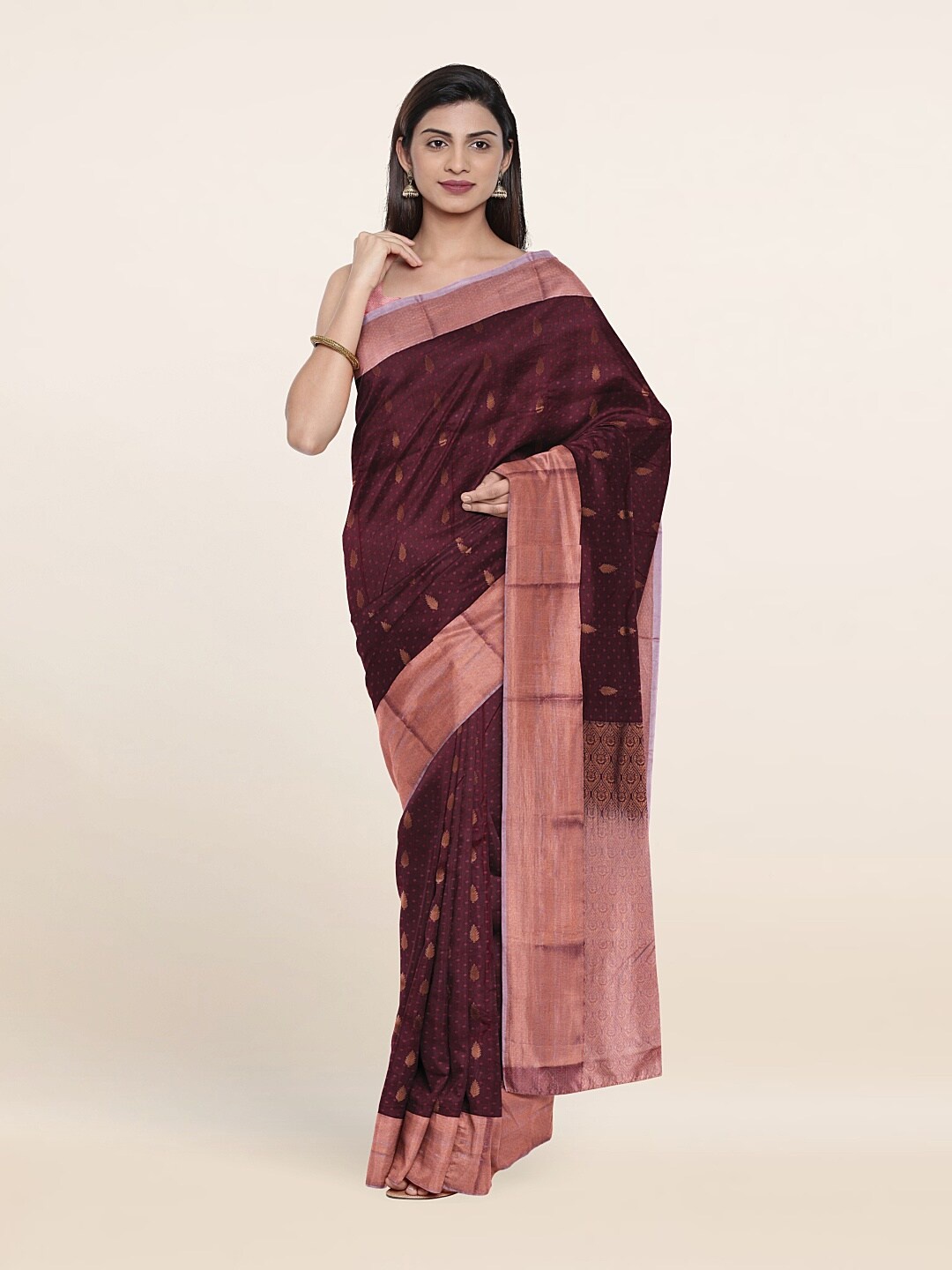 

Pothys Maroon & Pink Woven Design Zari Pure Silk Saree