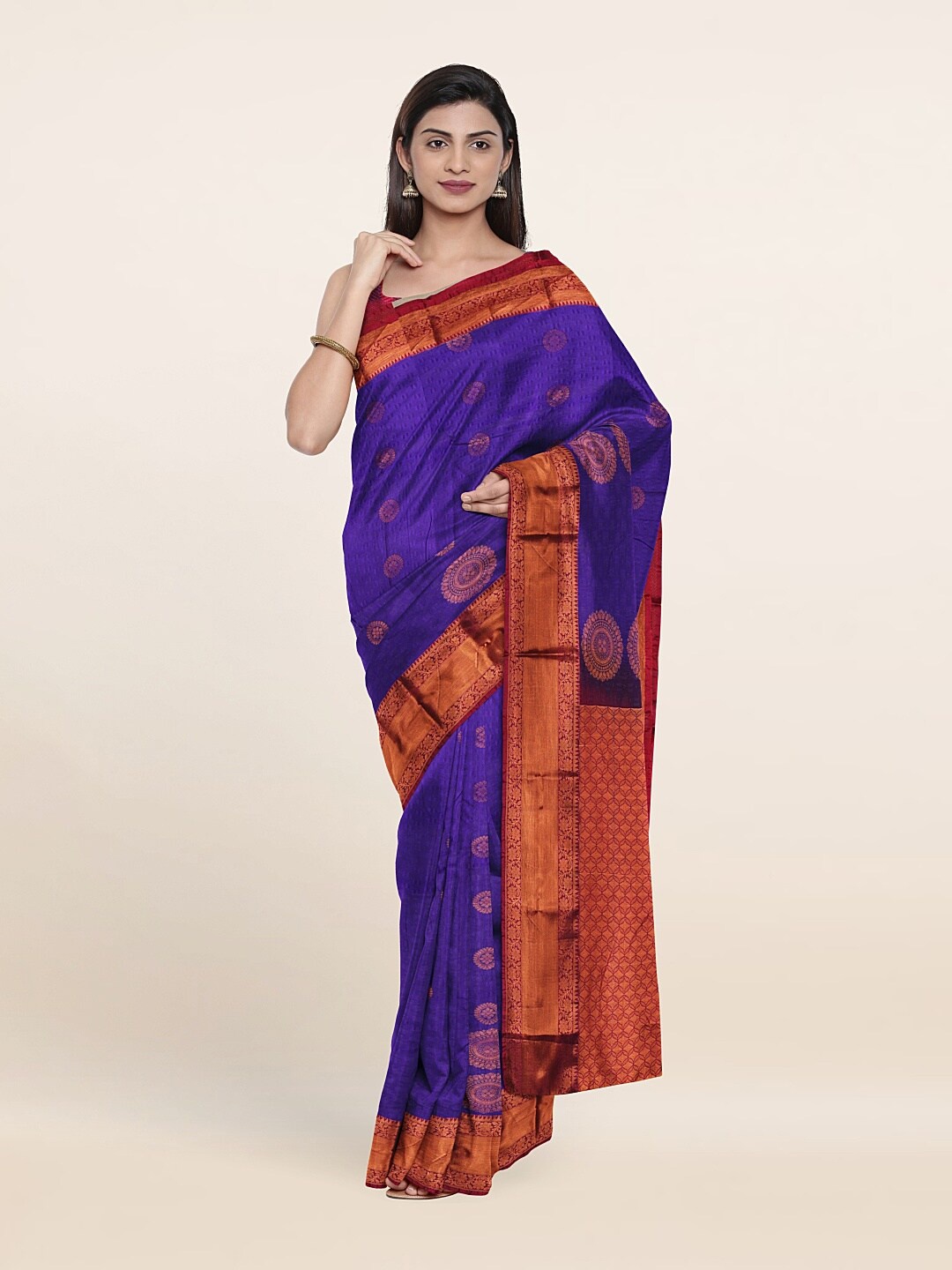 

Pothys Blue & Red Woven Design Zari Pure Silk Saree