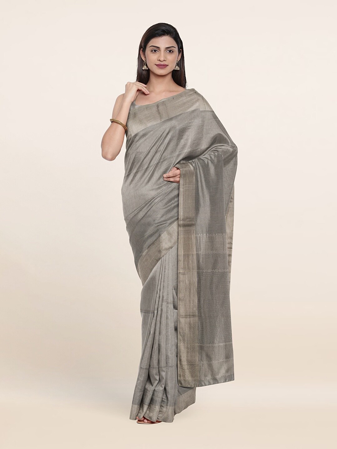 

Pothys Silver-Toned Woven Design Zari Silk Cotton Saree