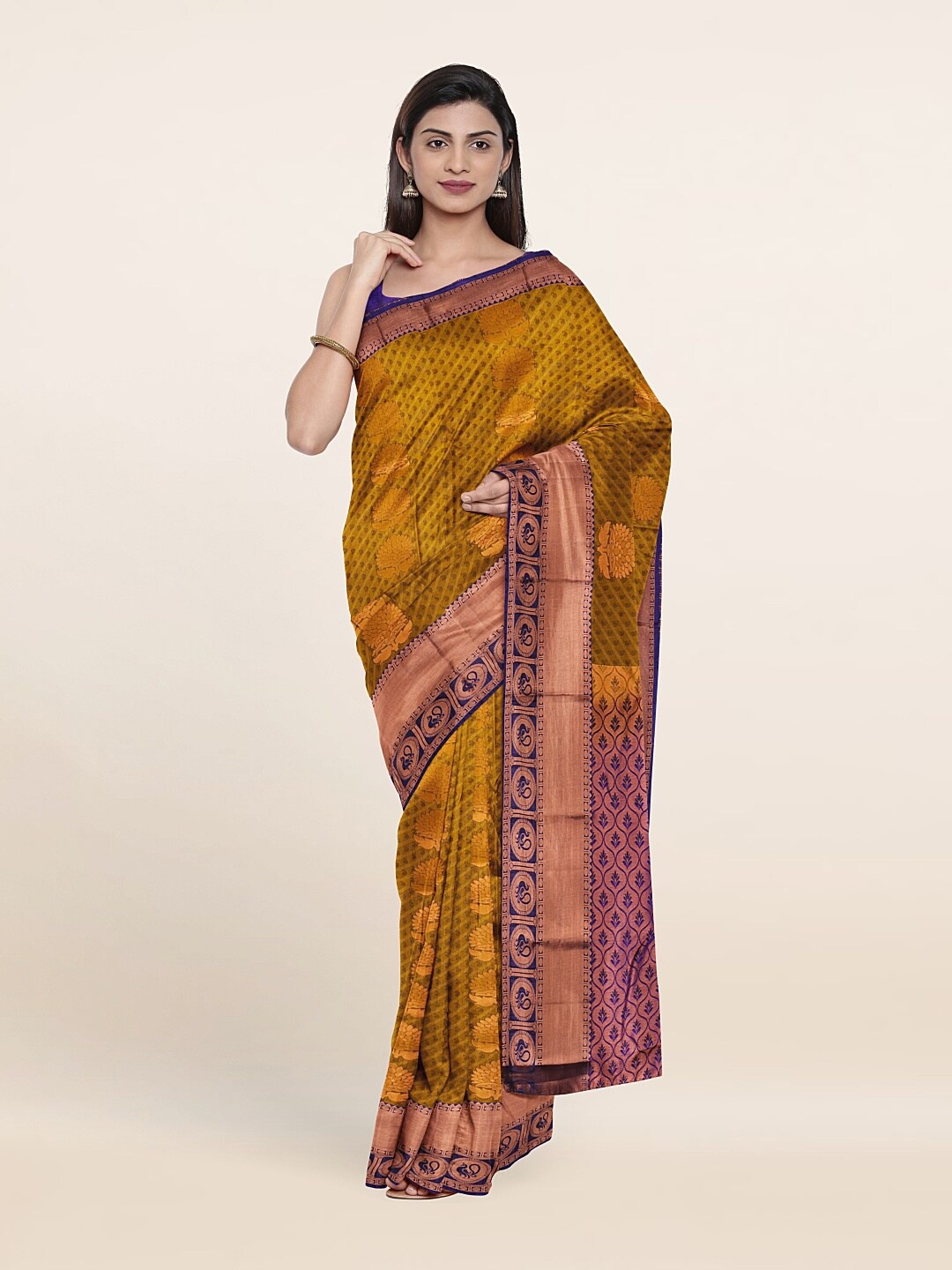 

Pothys Gold-Toned & Blue Woven Design Zari Pure Silk Saree