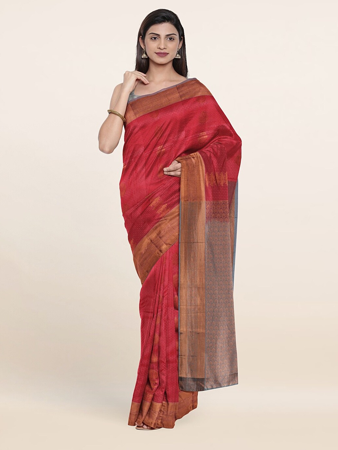 

Pothys Pink & Grey Woven Design Zari Pure Silk Saree