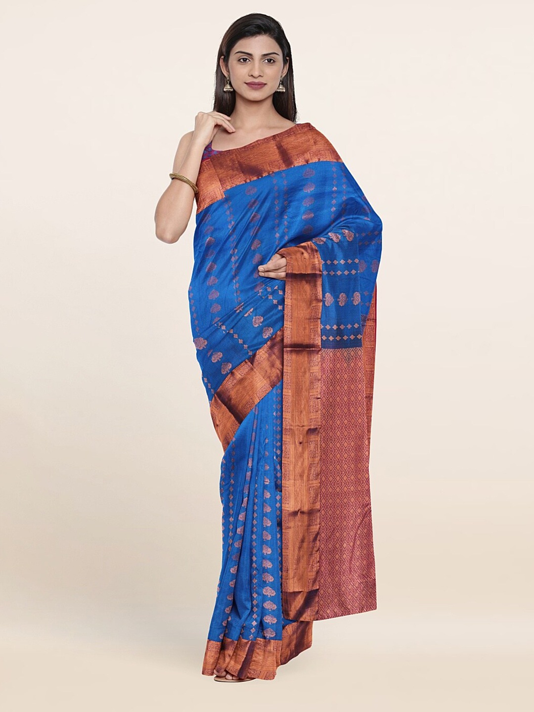 

Pothys Blue & Copper-Toned Woven Design Zari Pure Silk Saree