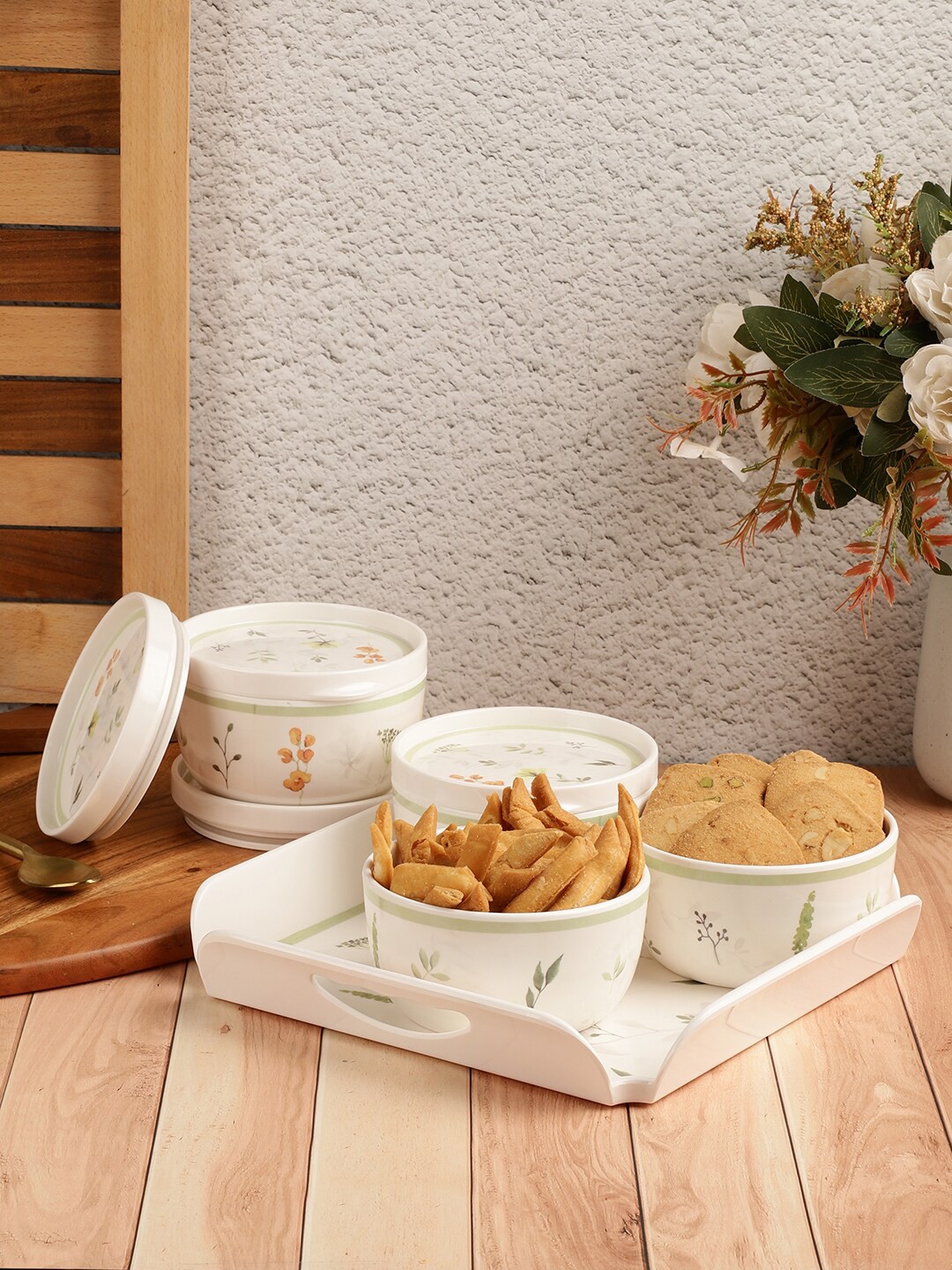 

Servewell Set Of 5 White Melamine Airtight Serving Candy Bowl