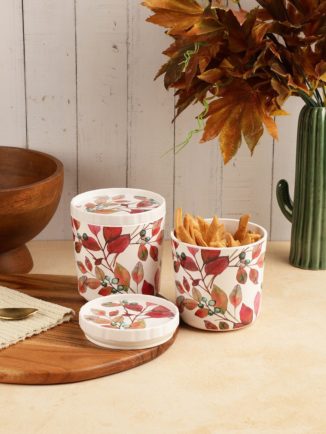 

Servewell Set of 4 White & Red Printed Melamine Air Tight Jar Set