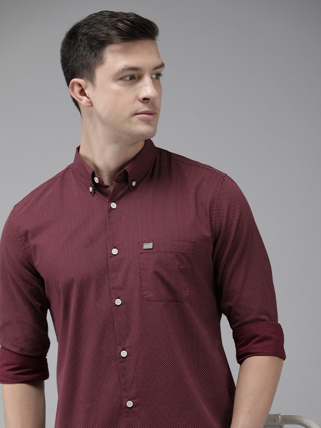 

THE BEAR HOUSE Men Maroon Pure Cotton Slim Fit Printed Casual Shirt