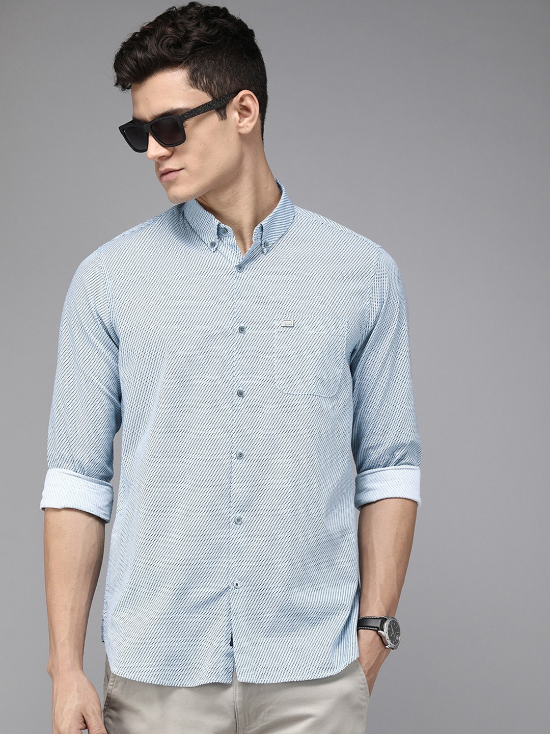 

THE BEAR HOUSE Men Slim Fit Printed Cotton Casual Shirt, Blue