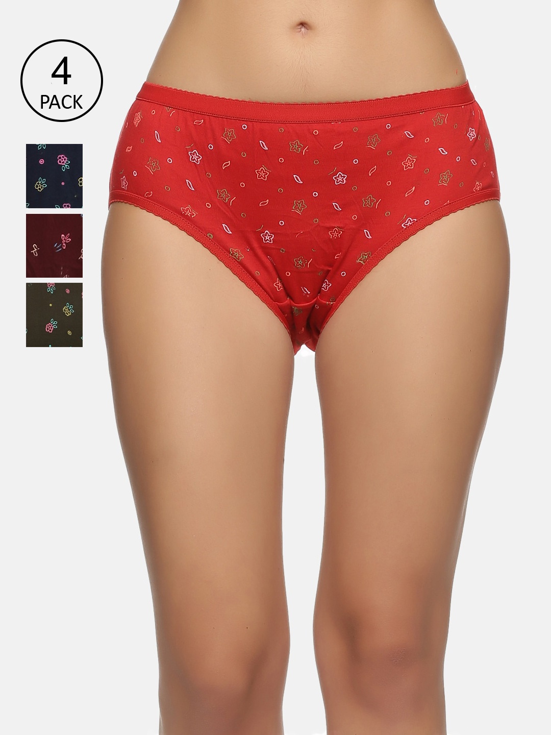 

NOT YET by us Women Pack of 4 Assorted Mid-Rise Pure Cotton Hipster Briefs