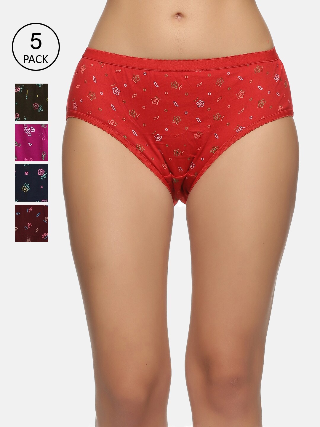 

NOT YET by us Women Pack of 5 Assorted Mid-Rise Cotton Hipster Briefs, Black