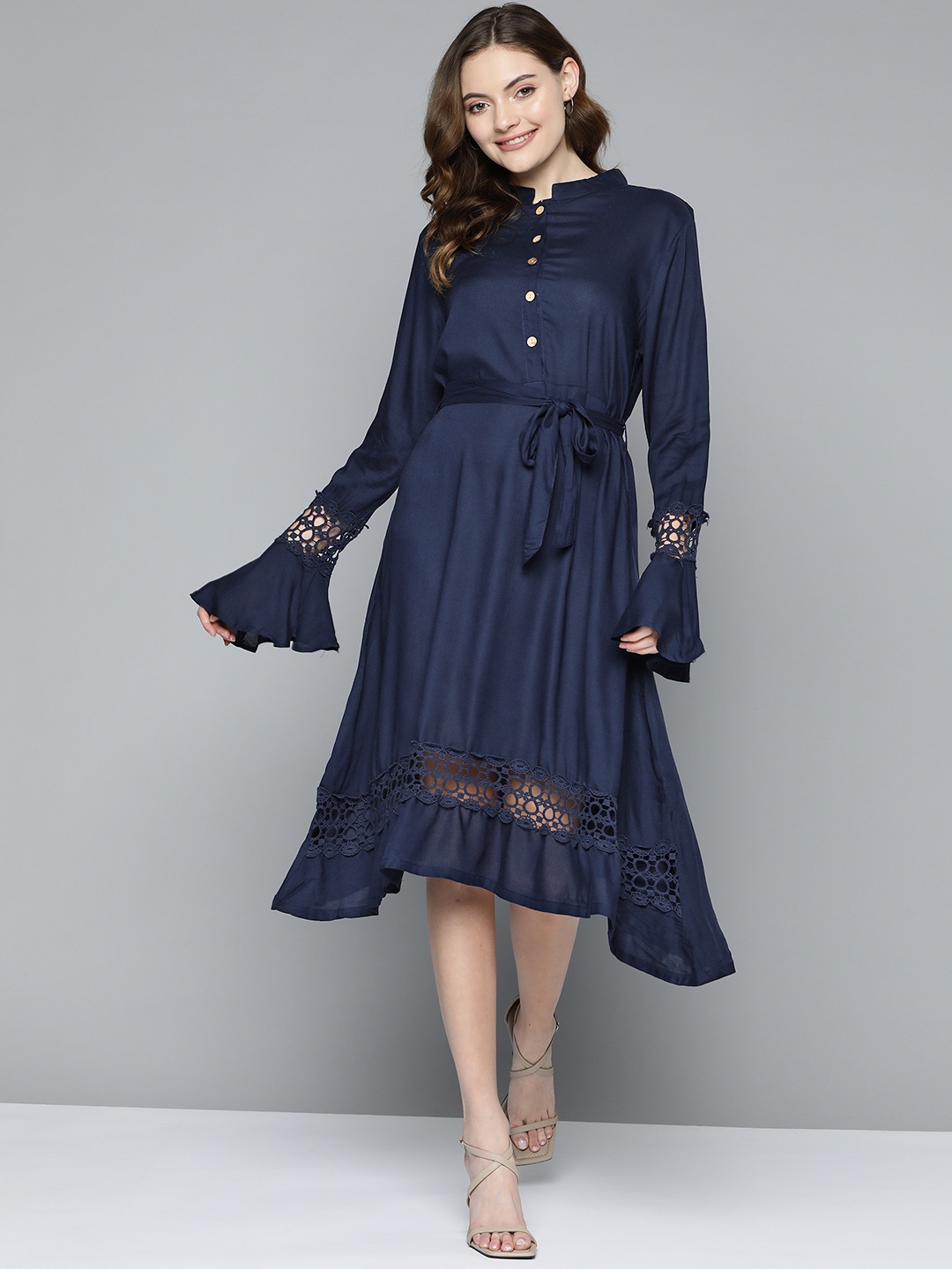 

HERE&NOW Navy Blue Lace A-Line Dress