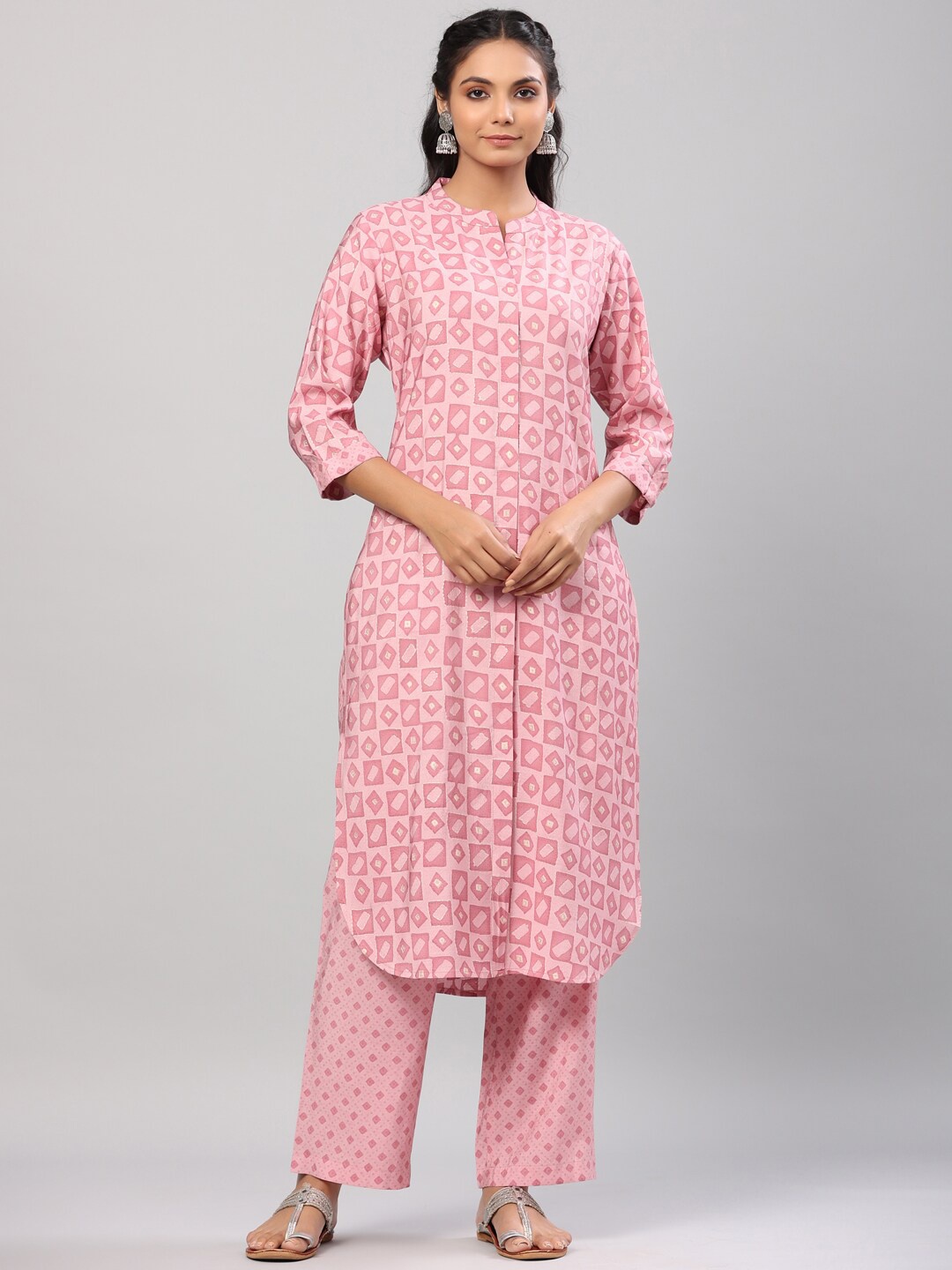 

Do Dhaage Women Pink Printed Kurta with Trousers