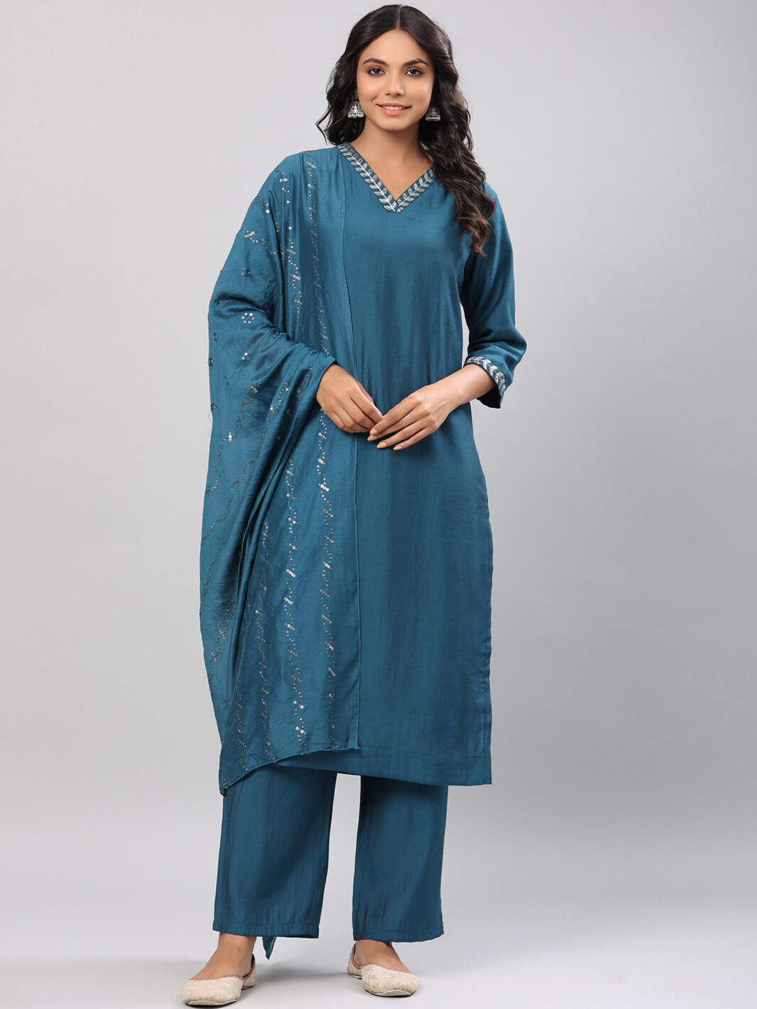 

Do Dhaage Women Navy Blue Kurta with Trousers & With Dupatta