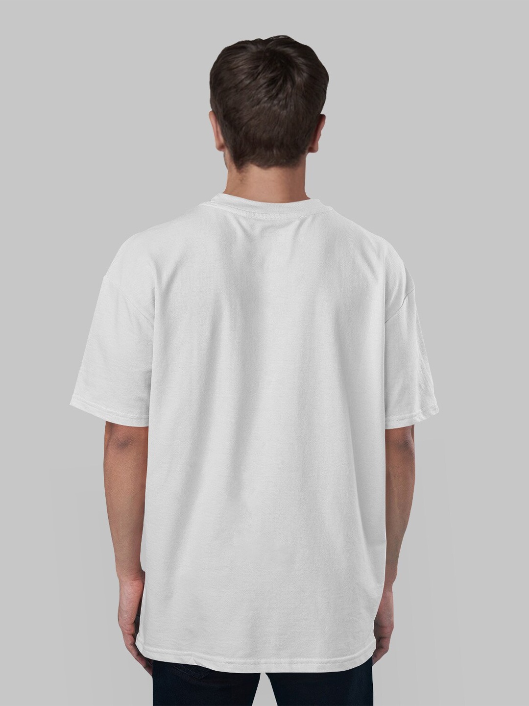 

Pootlu Men Printed Applique Oversized T-shirt, White