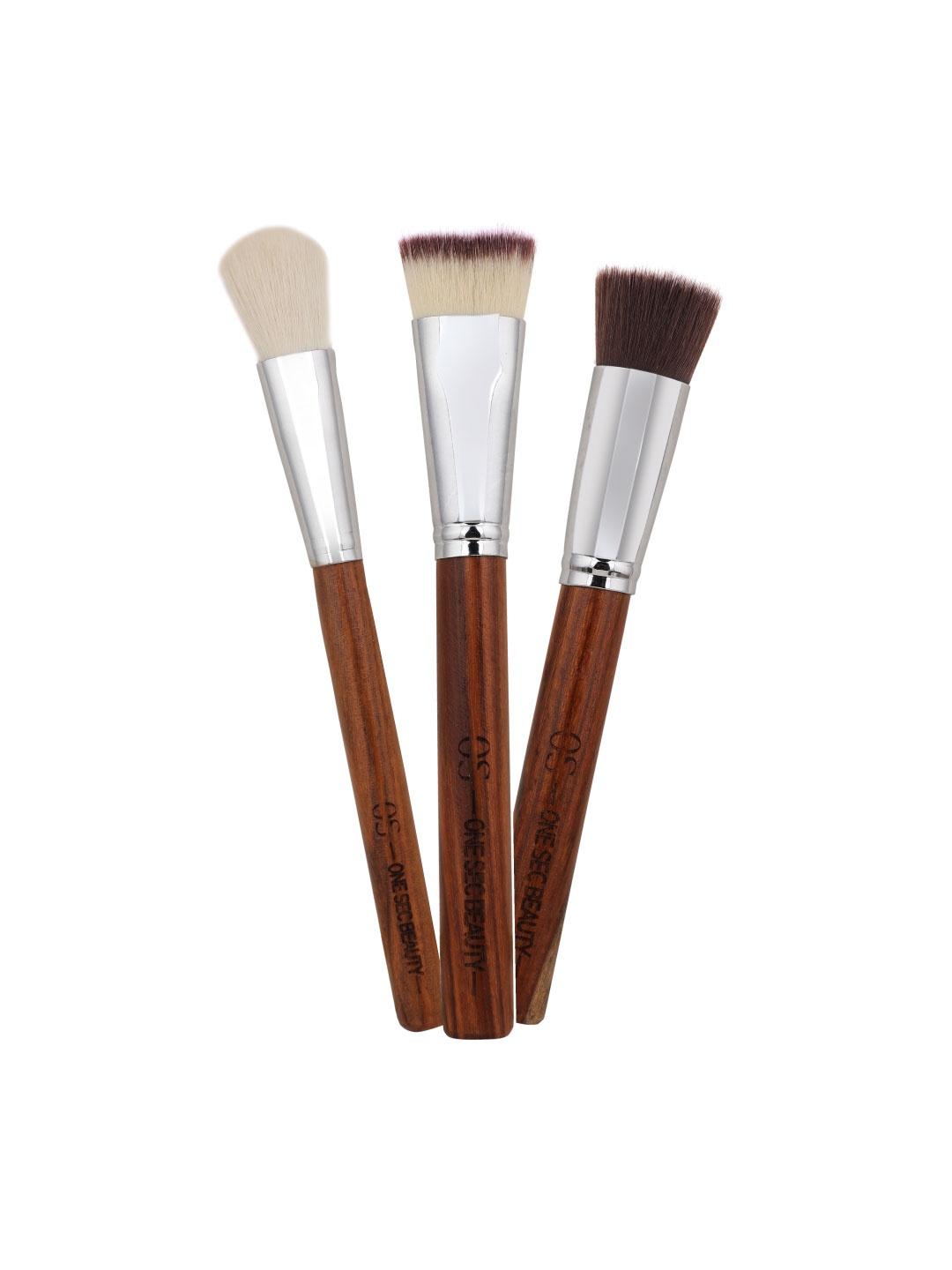 

One Sec Beauty Set of 3 Flat Top Foundation, Blush, Countoring Brushes, Brown