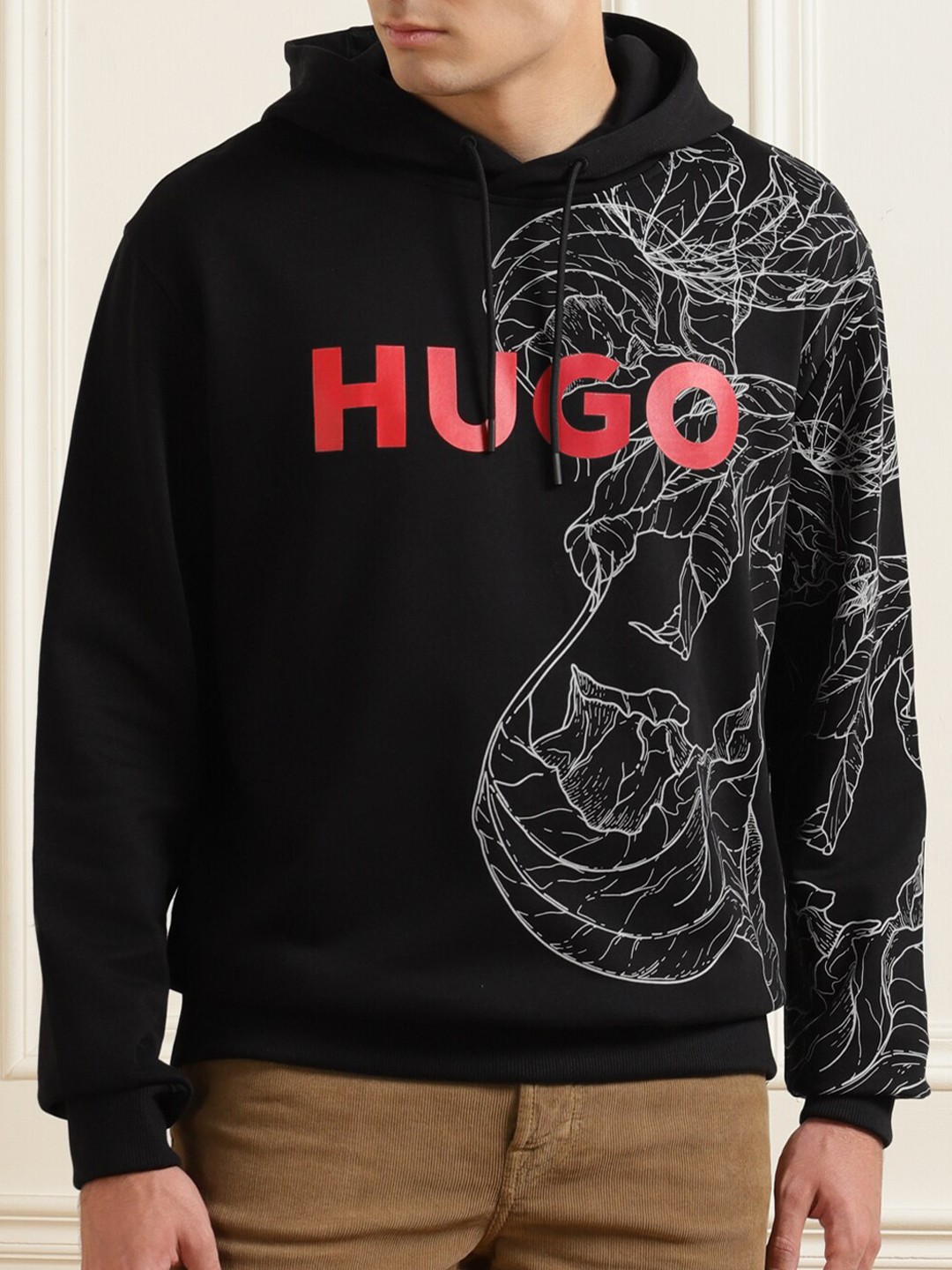 

HUGO Men Black Printed Hooded Sweatshirt
