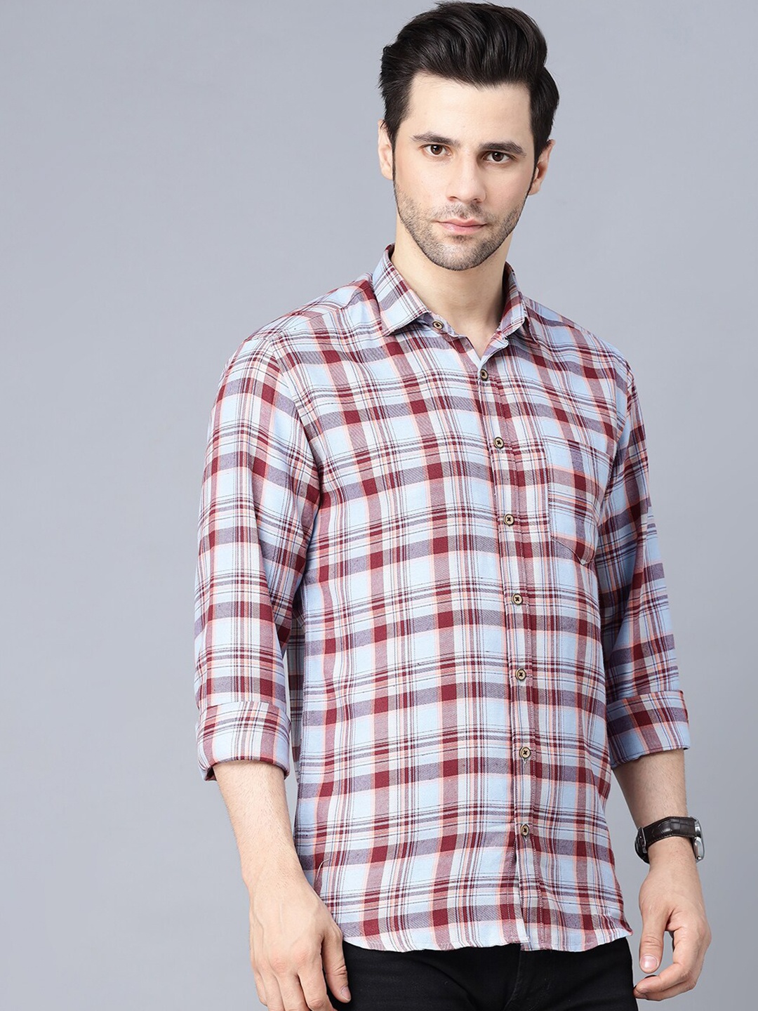 

MR KAMEEJ Men Maroon Comfort Tartan Checked Pure Cotton Casual Shirt