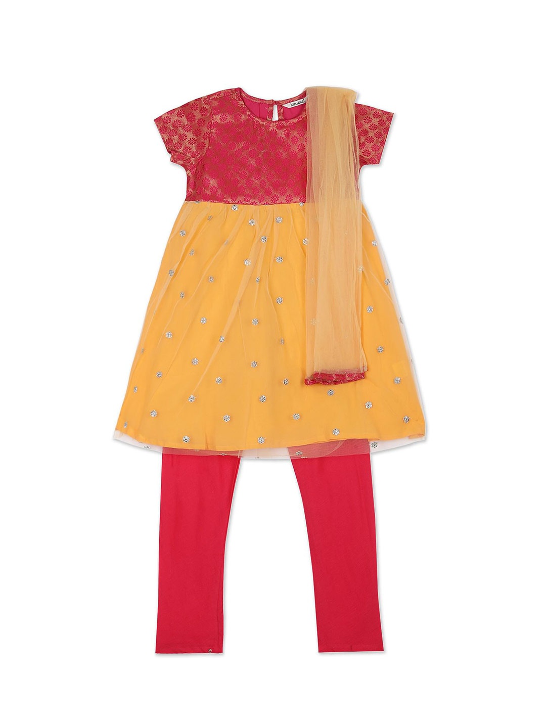 

Karigari Girls Red & Orange Embellished Tunic with Pyjamas